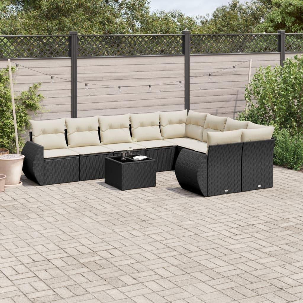 Black and Cream White Garden Sofa Set with Modular Seating and Removable Cushions, Durable Poly Rattan Outdoor Furniture for Patio Backyard Conservatory