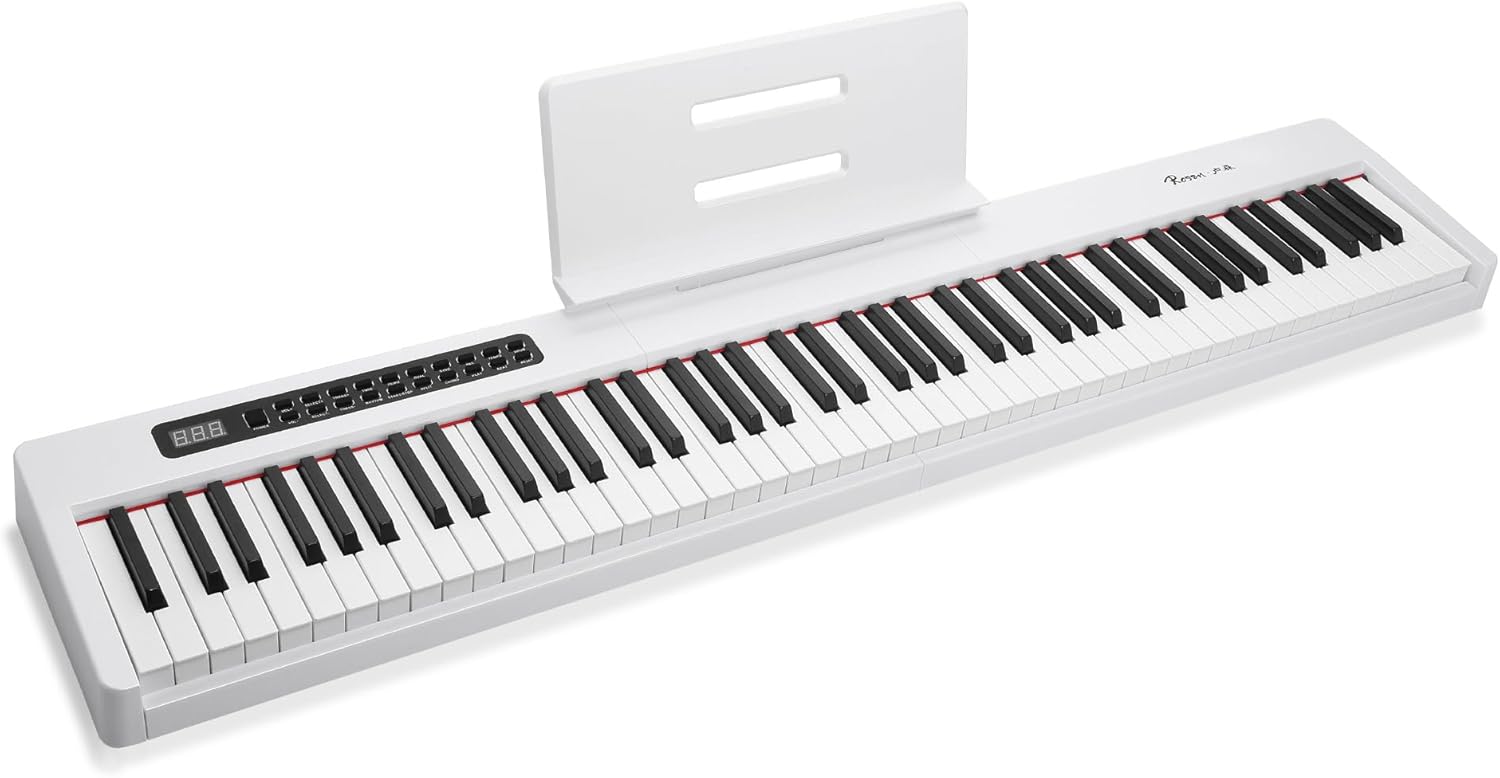 Rosen P21 Semi-Weighted Keyboard 88 Keys Beginner Digital Piano, Portable Electric Piano with Sustain Pedal and Power Supply,White