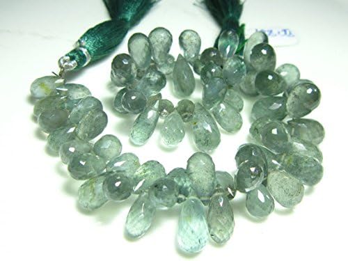13 inch natural beads strand of 6x9-7x13mm faceted drop moss aquamarine gemstone beads for DIY jewelry - necklace, bracelet, earring, ring.