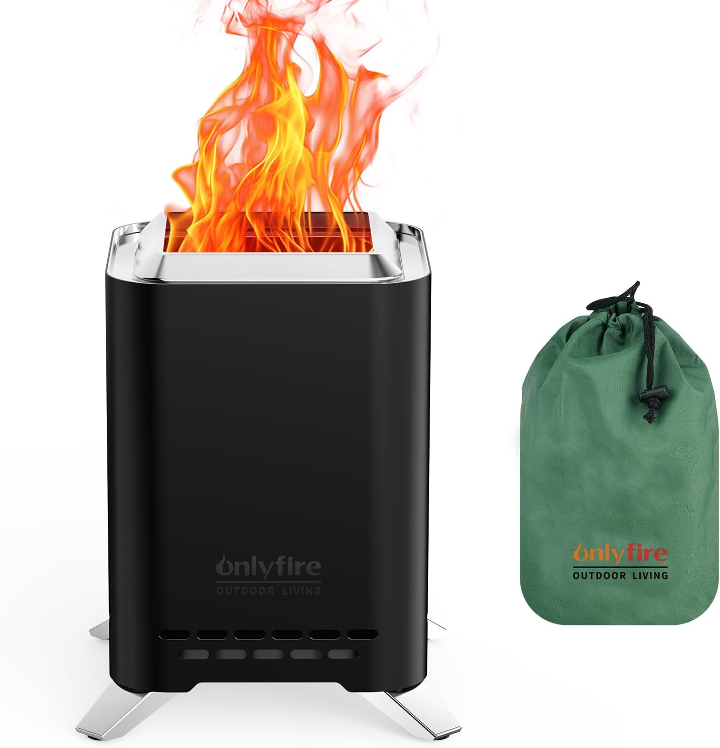 ONLYFIRE OUTDOOR LIVING 2-in-1 Smokeless Fire Pit with Pot Bracket & Carry Bag, Portable Camping Stove, Wood Burning Mini Tabletop Fireplace for Patio Backyard RV Tailgating, Black 9