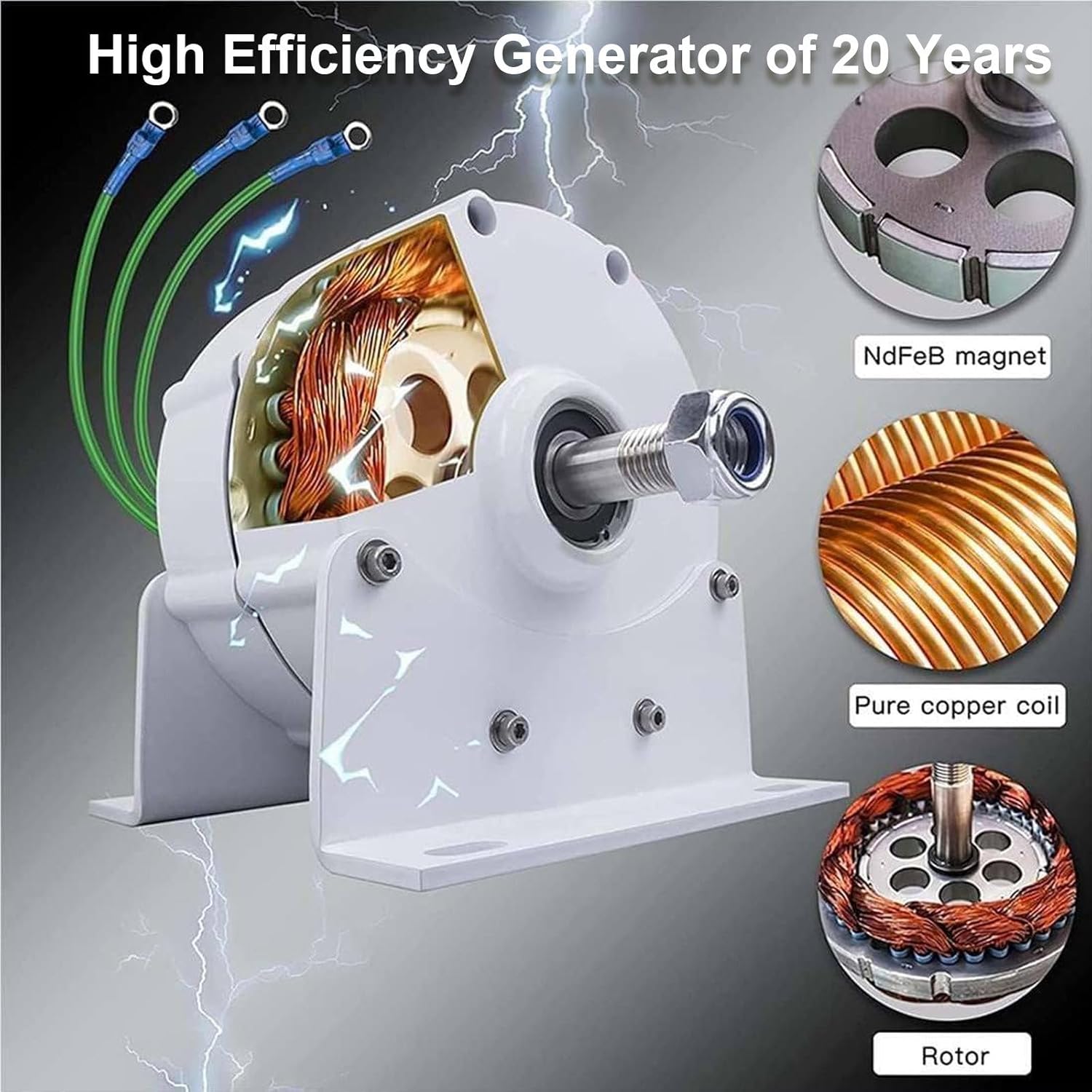 5000W Permanent Magnet Generator, Low RPM AC Gearless Alternator with Charge Controller12v 24V 48V 220V for Wind Water Turbine Diesel Engine 12V