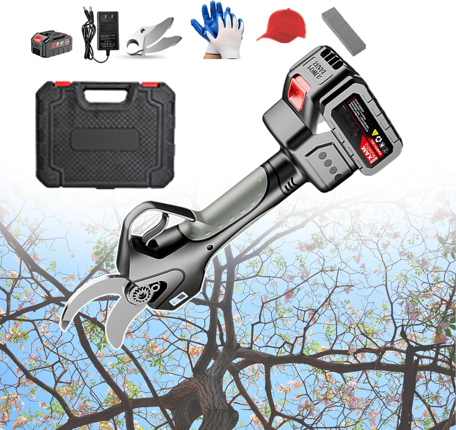 Electric Pruning Shears and Secateurs with Battery/Electric Secateurs 21v Garden Tree Trimmer/Outdoor Tree Pruning Shears for Tree Pruning / 1.7 Inch Cutting Diameter,1-battery