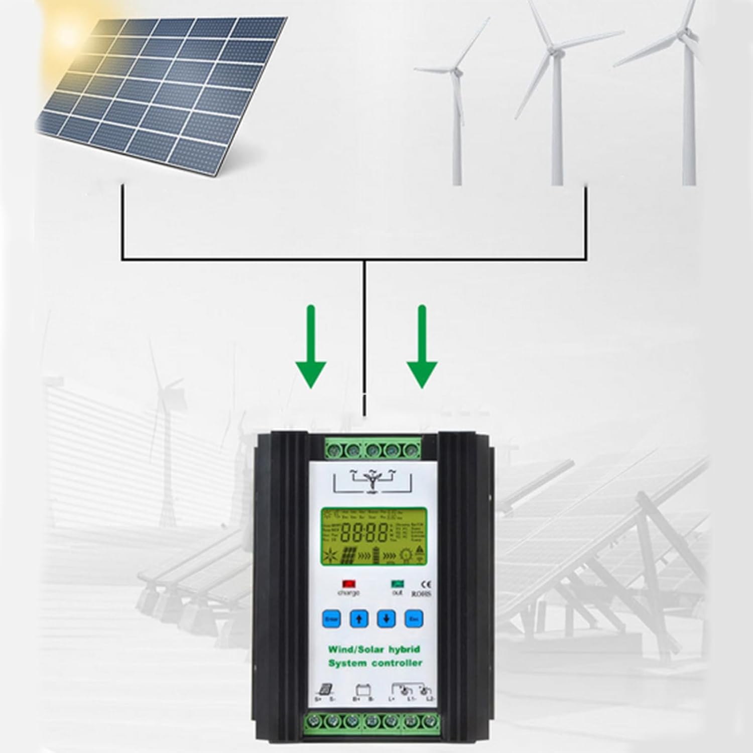 12000W Solar Hybrid MPPT Charge Boost Controller,24V/48V Wind Turbine Generator Solar Charger Equipped with LCD Display Screen for Wind Generator Solar Panel ,48V