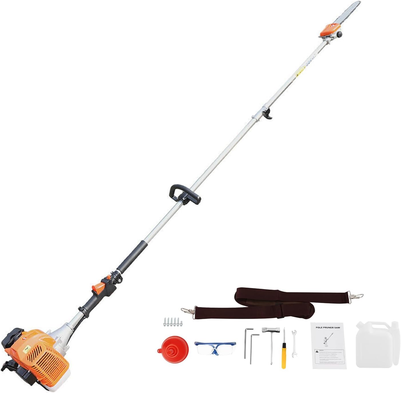 Gas Powered Pole Saw 7.55FT, 52CC 2-Stroke Gasoline Engine Gasoline Pole Saw, 0.32 Gallon Tank, Adjustable Cordless Chainsaw for Tree Trimmer and Branches Pruning (2PKG Shipment)