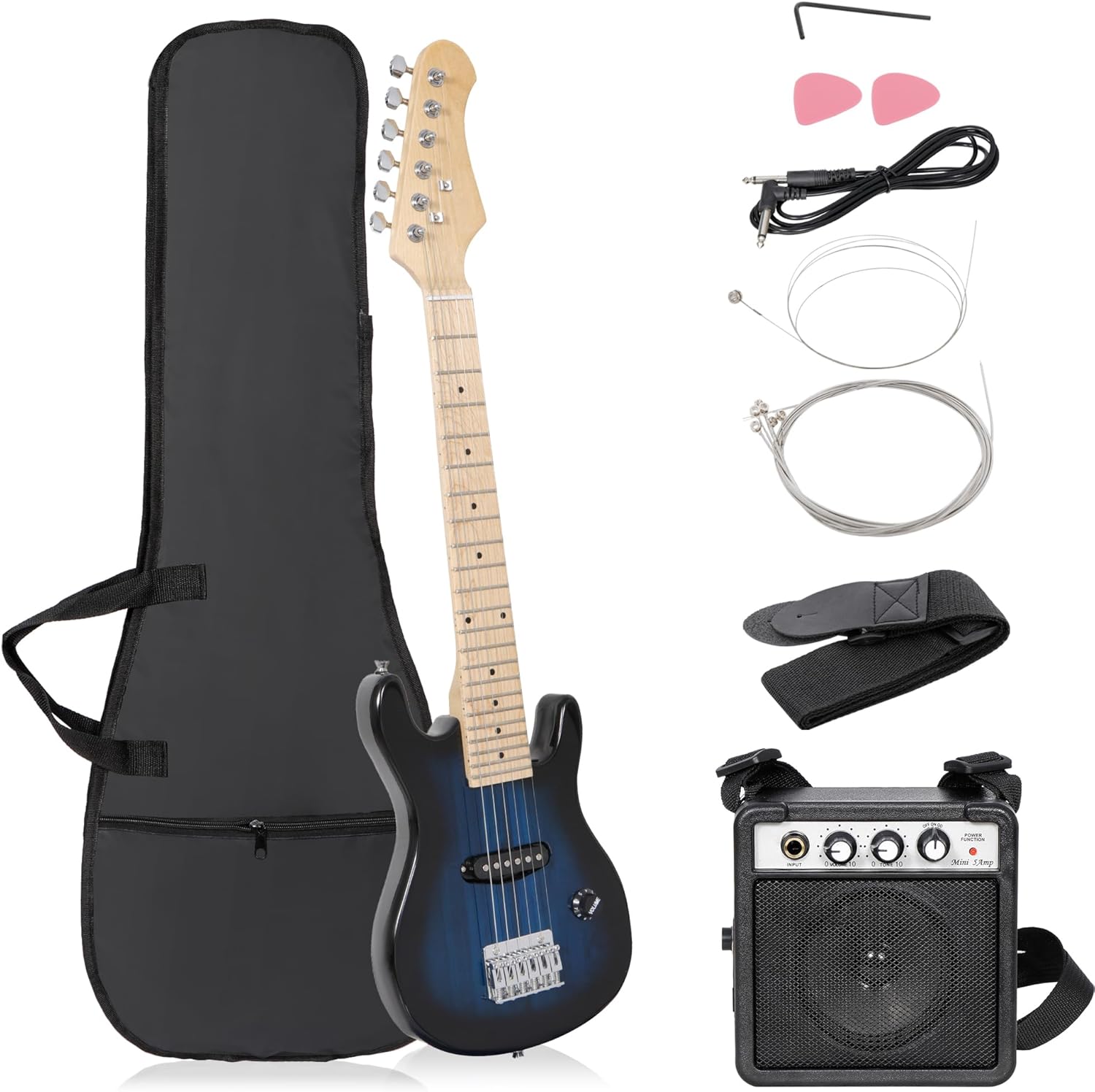 HomGarden 30 Inch Kid Electric Guitar, Beginner Starter Guitar Kit w/ 5w Amplifier, Strap, Gig Bag, Strings, Picks (Blue)