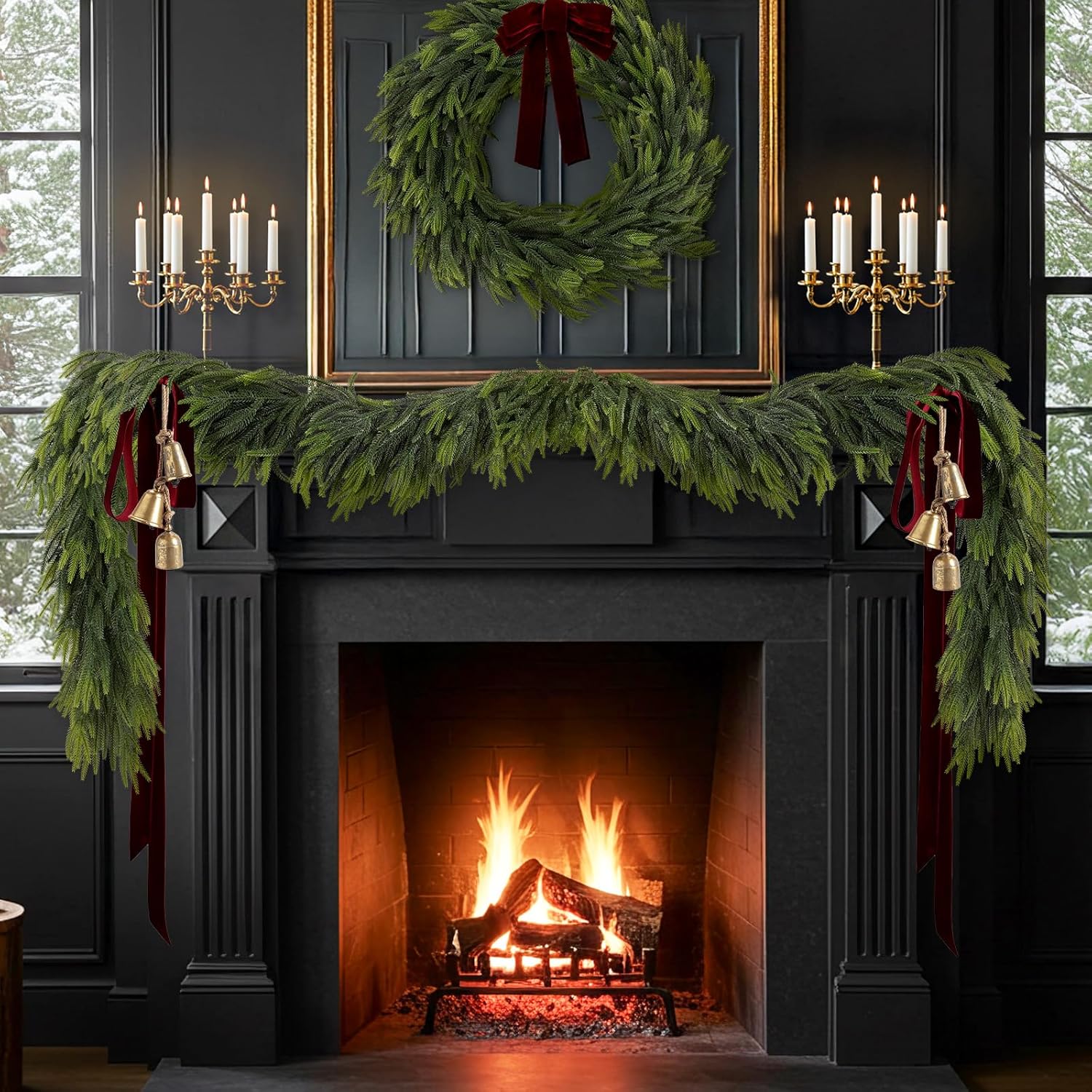 N&T NIETING 6FT Christmas Norfolk Pine Garland Real Touch Pine Artificial Faux Greenery Garlands Winter Christmas Garland for Table Mantle Fireplace Holiday Indoor Outdoor Xmas Decorations (6 Pcs)