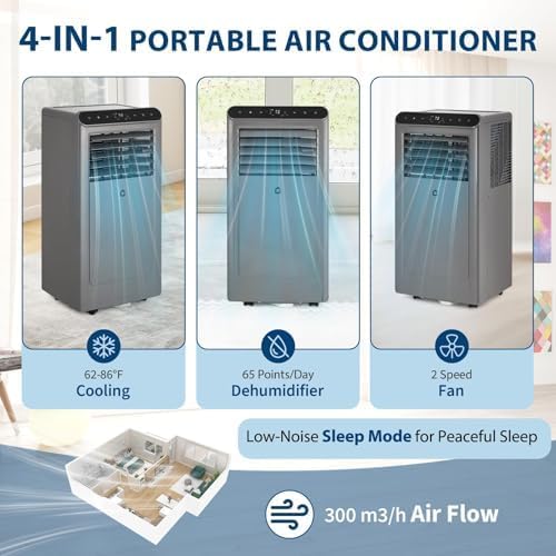 8000 BTU Portable Air Conditioner for Room Up to 350 Sq Ft with Remote Control | 3 in-1 AC Unit, Digital Display, 24H Timer, Sleep Mode | Includes Window Installation Kit