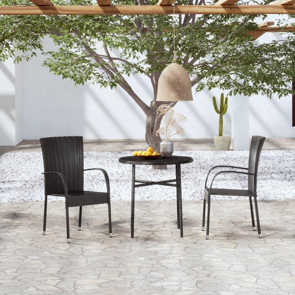 3 Piece Patio Dining Set Poly Rattan Black,Elegant Rattan Garden Dining Set: for Outdoor Meals and Gatherings Patio Furniture Sets, Outdoor Furniture Sets