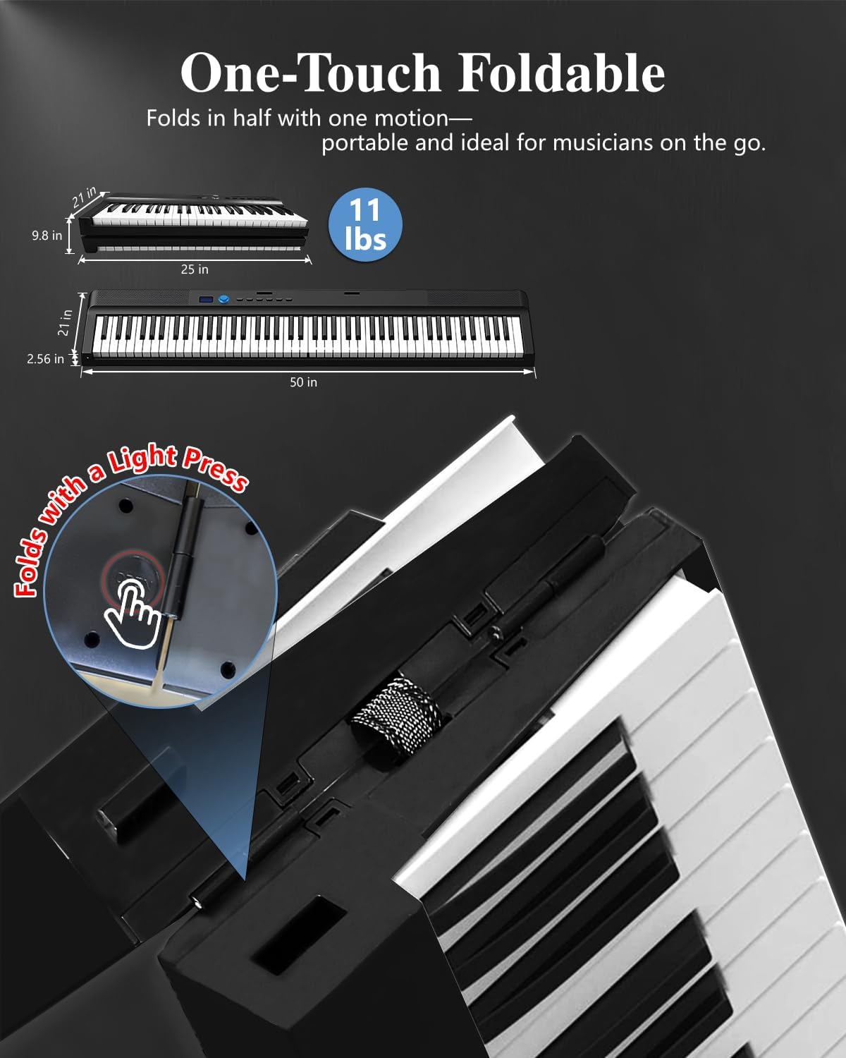 Longeye Folding Piano Keyboard 88 Key Portable Digital Piano Ultra Sound Semi-Weighted Electric Keyboard for Beginners & Professionals with Headphones, Stickers & Carrying Case Fold Pro 2+