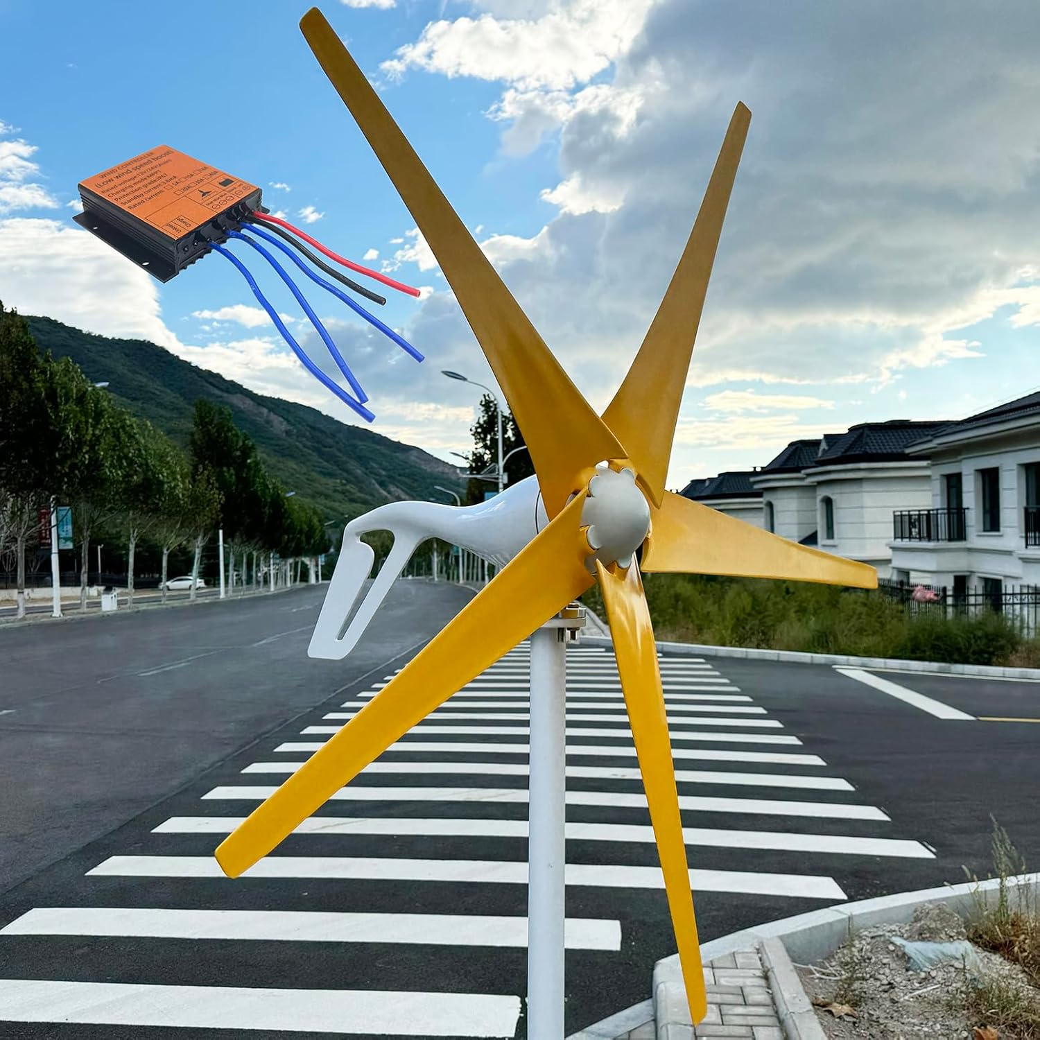 800W-1200W Wind Turbines Generator 12V / 24V / 48V Wind Generator with MPPT Controller and 5 Yellow Blades, Rated Wind Speed 13m/s, Windmill Generator Suit for Outdoors Garden Home,1200w,24V