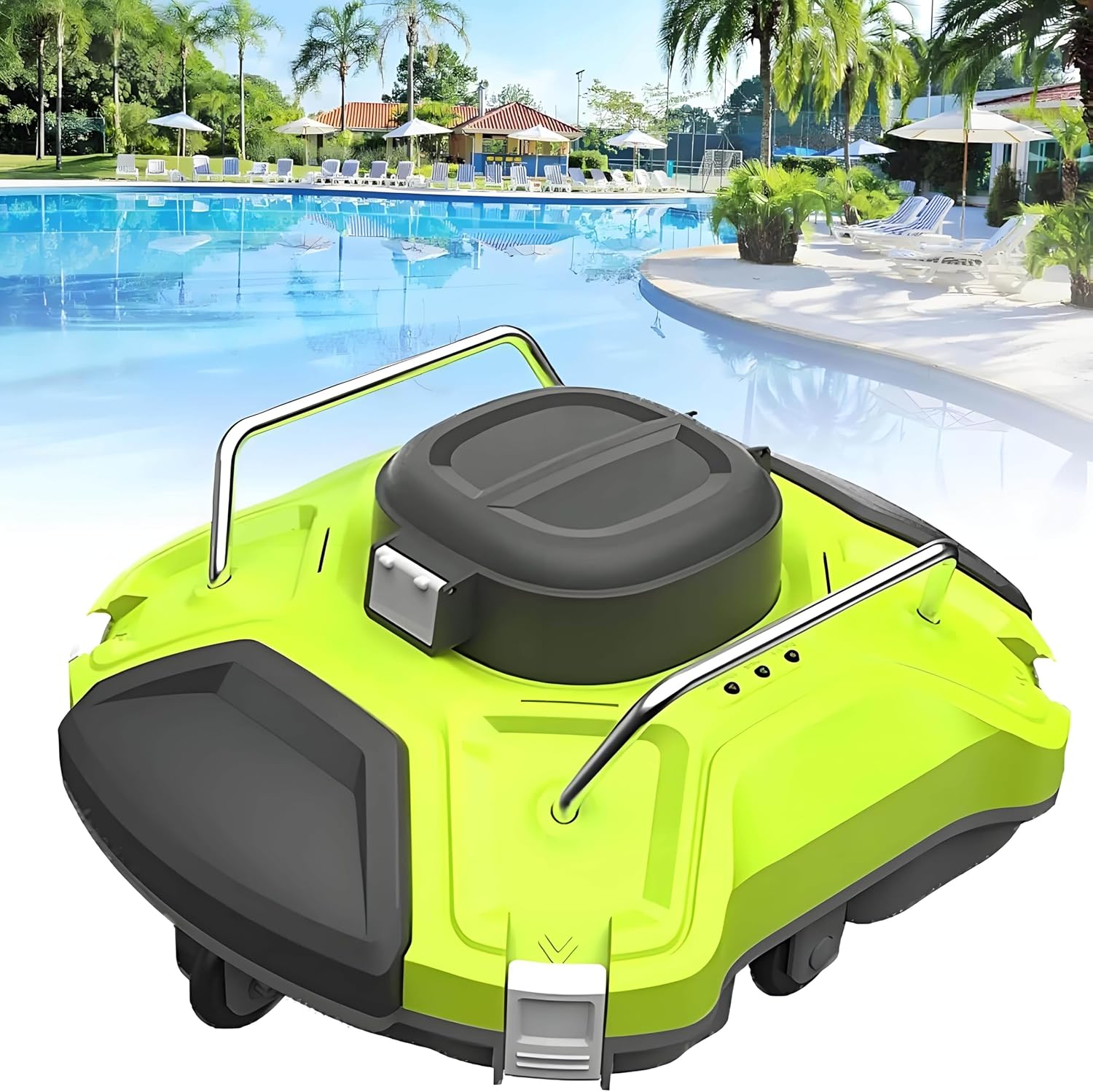 Pool Automatic Vacuum Cleaner, Cordless Robotic Pool Vacuum Cleaner, Automatic Pool Robot Cleaner Filter, Automatic Return, with Hook, 180 Min Battery Life, for Out Indoor Pool