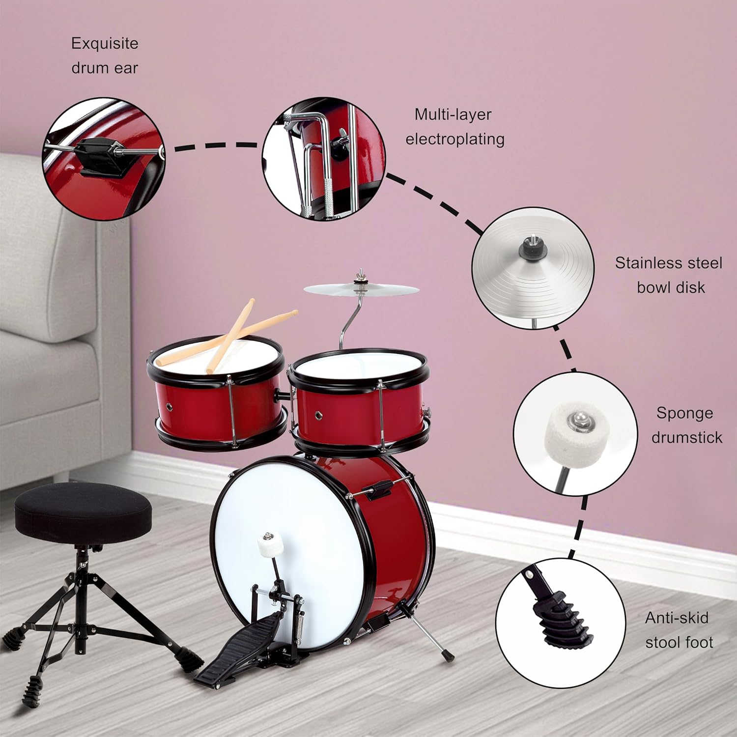 5-piece Kids/Junior Drum Set 13