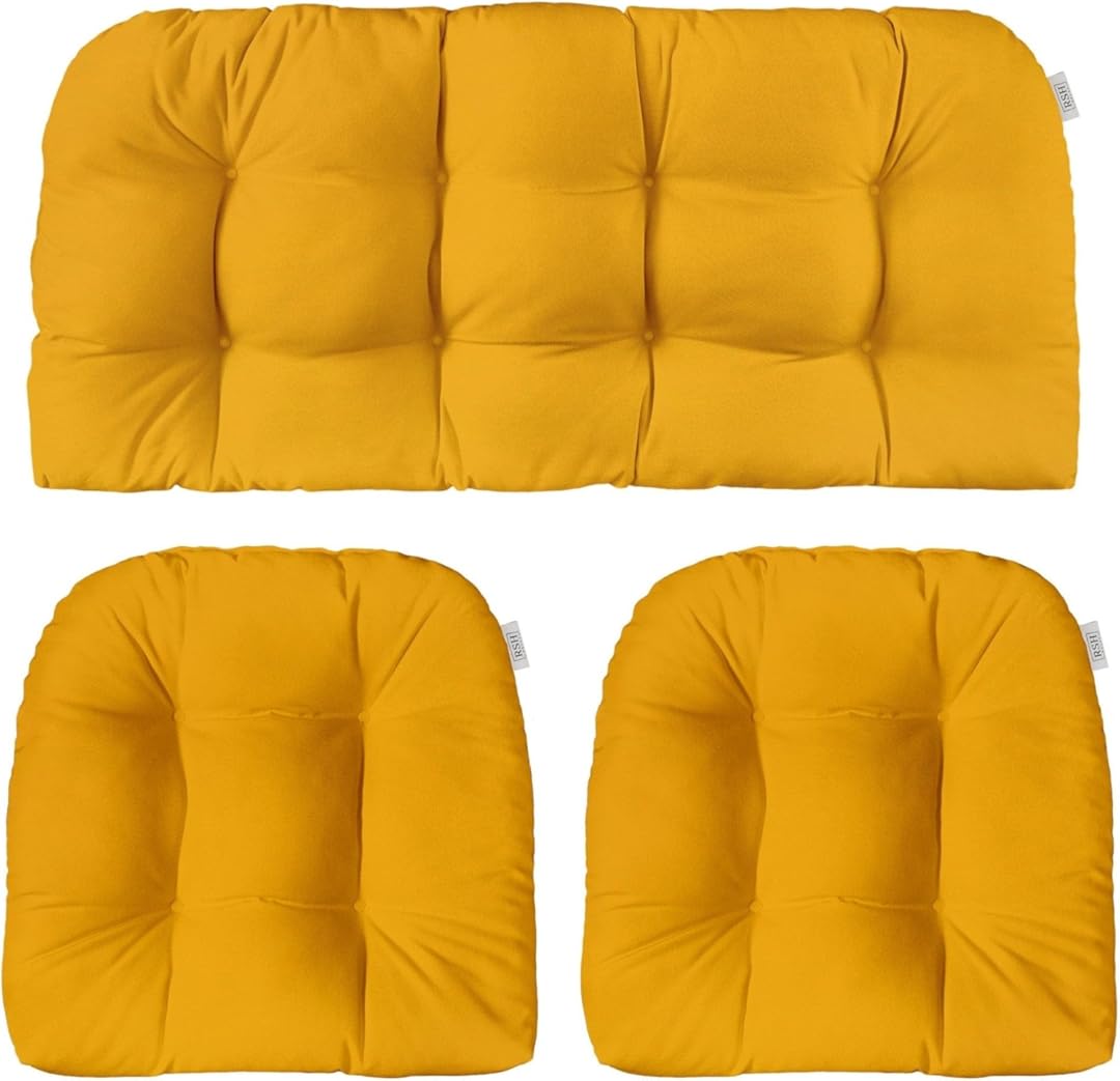 RSH DECOR Sunbrella 3 Piece Wicker Tufted Loveseat Set, Outdoor Pillows & Outdoor Chair Cushions, Patio Loveseat 41