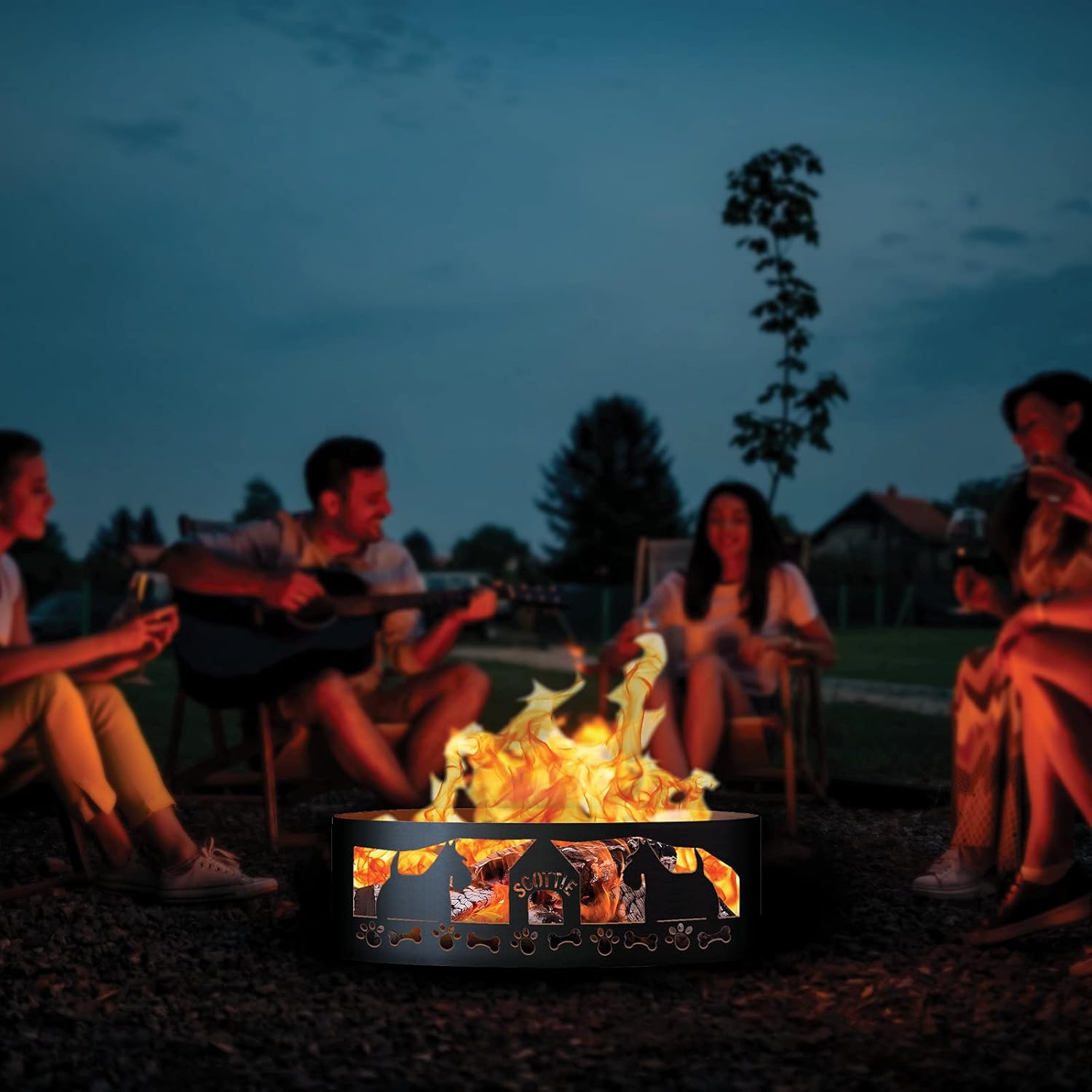 PD Metals SFR01030-FP Scottie Unpainted 12 in. Tall 30 in. Diameter Outdoor Fire Ring with Fire Poker - 30 x 30 x 12 in. - Rustic Black Color