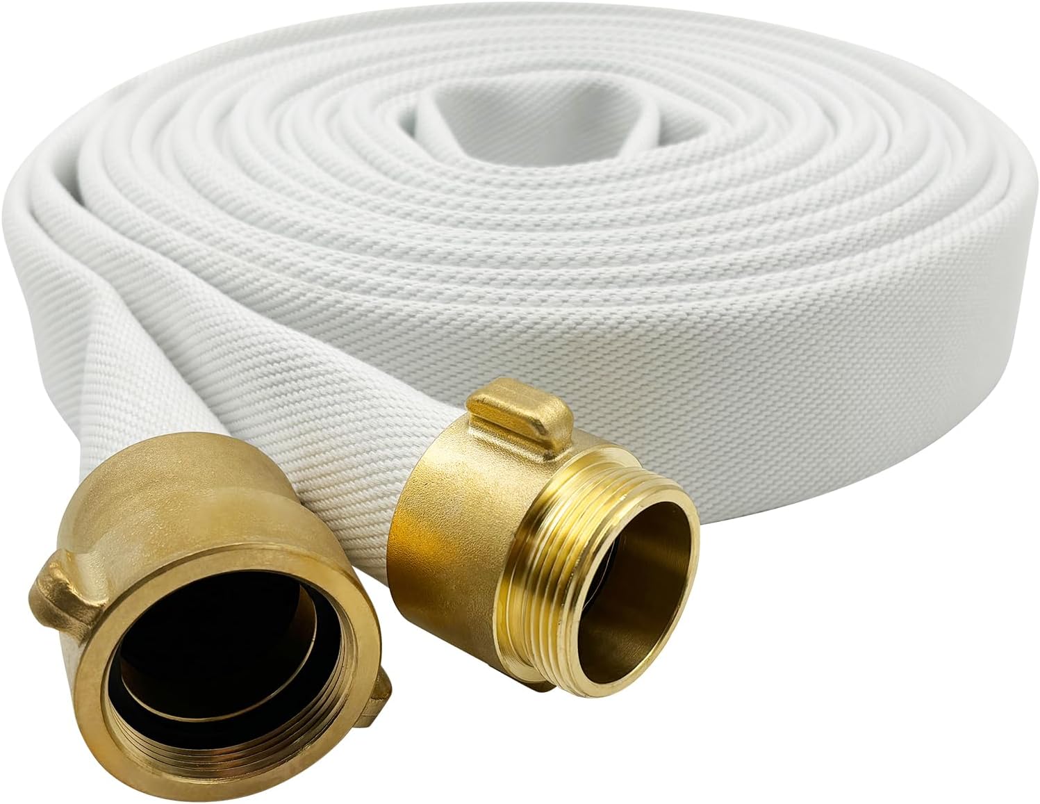 SAFBY Fire Hose - 1 1/2 inches x 50' Lay Flat Water Hose -Firehose White Industrial Hose - NST/NH Couplings