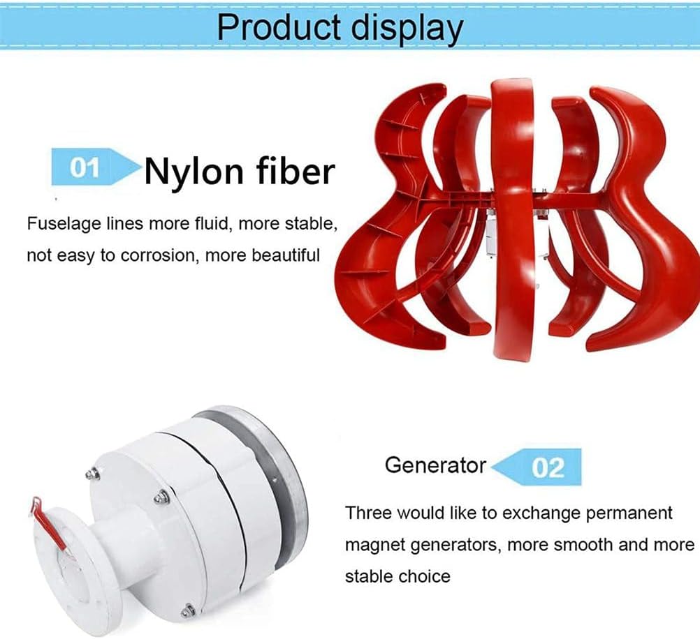 14000W12V Vertical Axis Wind Turbine Generator with Controller & Wind-Assisted Wheel, 5 Blades Wind Power Generator Permanent Magnet Generator for Boats, Gazebos