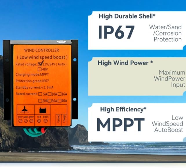 24V 10000W MPPT Wind Charge Controller - 12V/24V/48V Auto Charger for Wind Turbine & Solar Panel, Efficient Home Energy Management with Dump Load Function