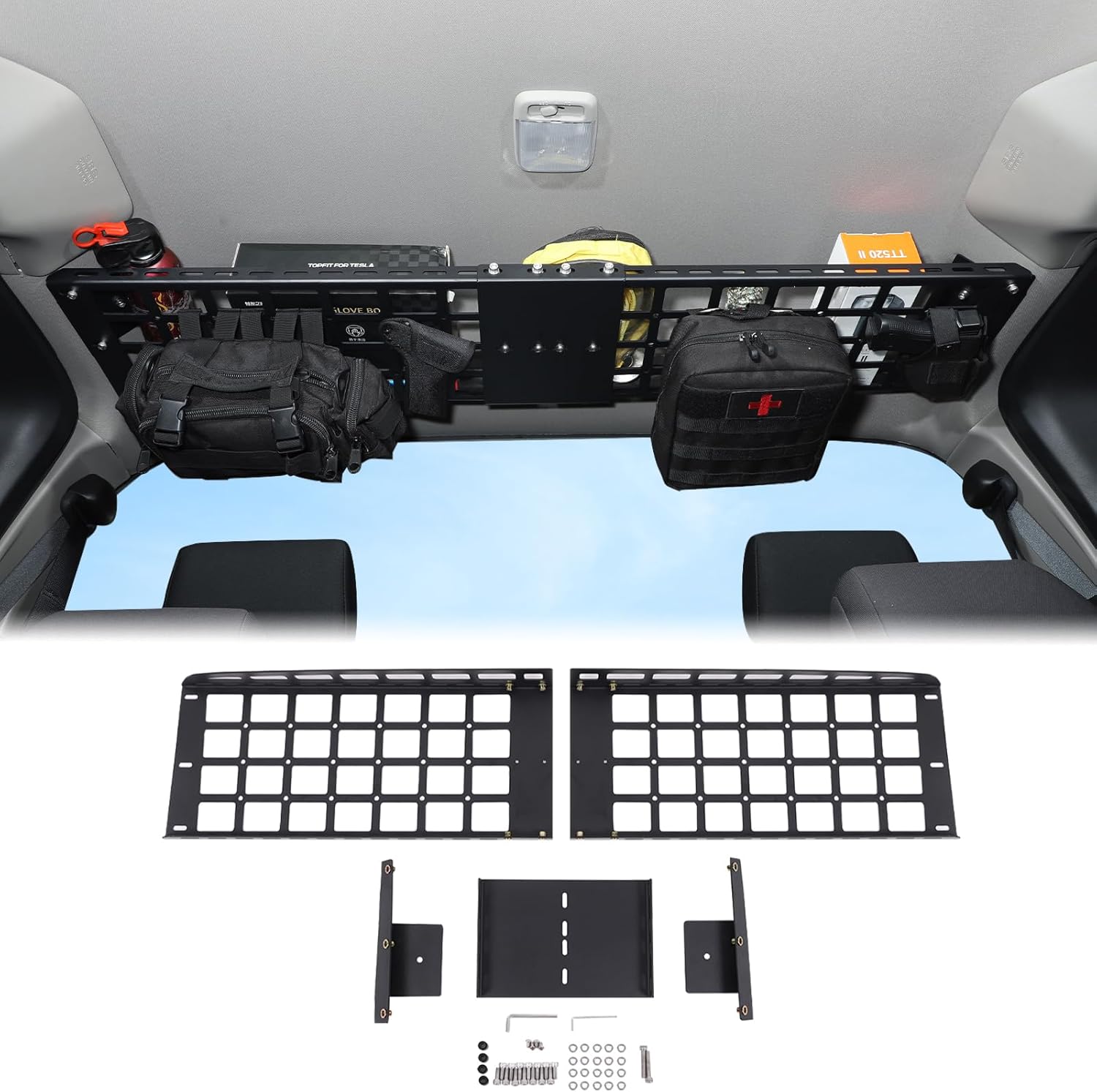 Car Interior Rear Trunk Cargo Rack Basket Tray Compatible with Nissan Frontier 2022-2025 Modular Storage Luggage Carrier Roof Overhead Molle Panel System Shelf Rack Trunk Hanging Organizer Accessories