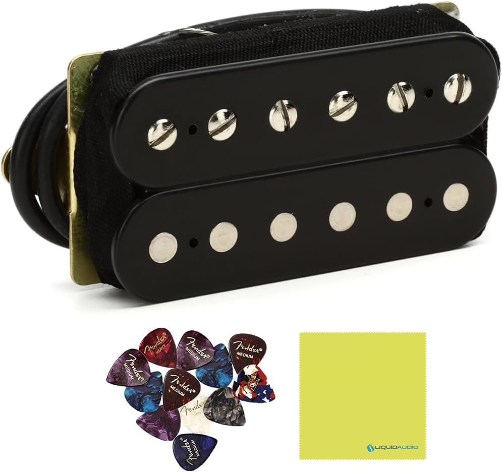 DiMarzio DP155FBK Black - The Tone Zone F-Spaced Humbucker Pickup Bundle w/ 12x Fender Guitar Picks and Liquid Audio Polishing Cloth