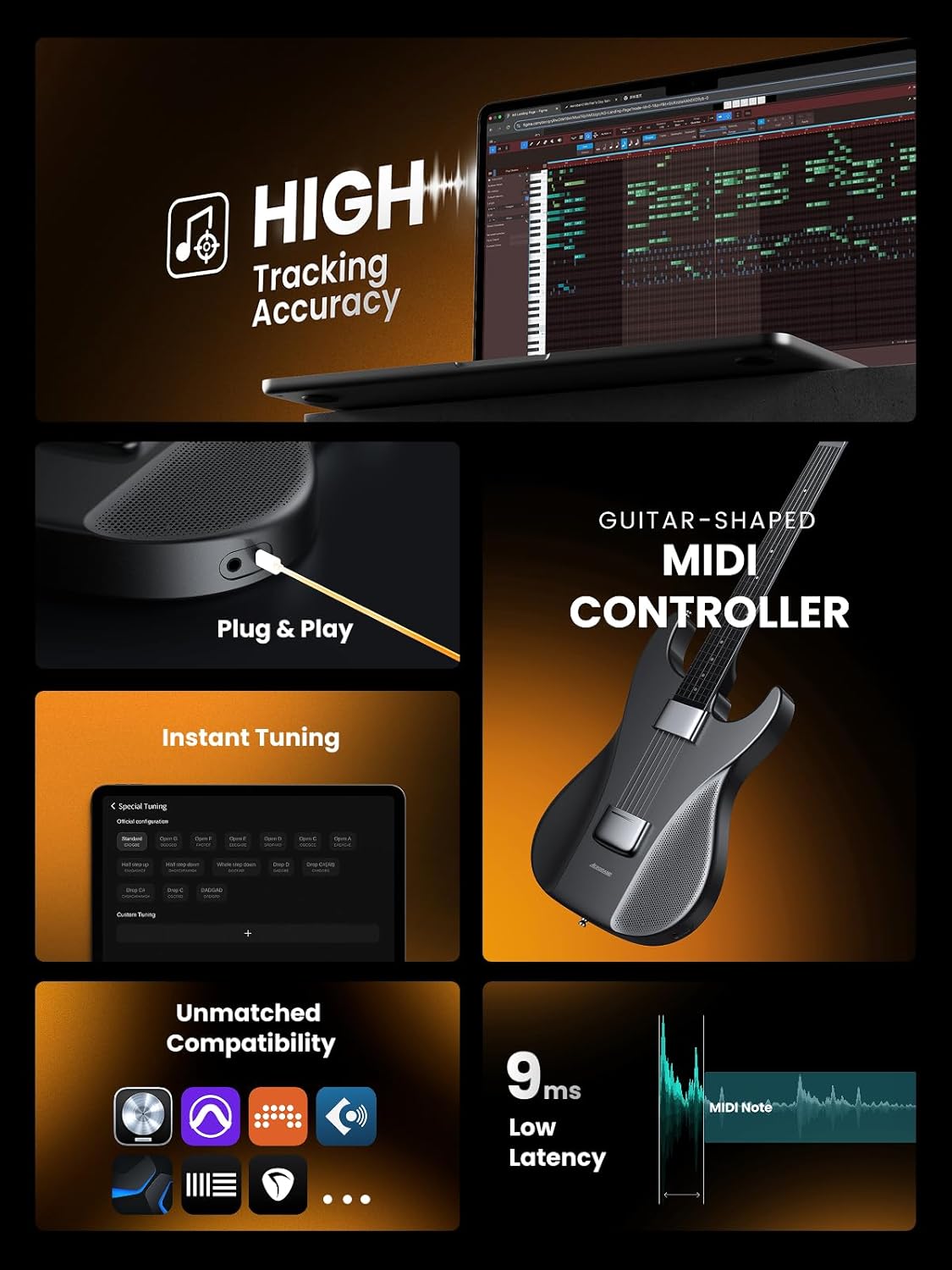 AeroBand Guitar AeroBand MIDI Guitar, Guitar-Shape MIDI Controller MIDI guitat For Music Creation