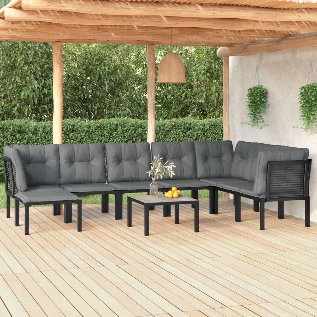 9 Piece Patio Lounge Set Black and Gray Poly Rattan Garden Furniture