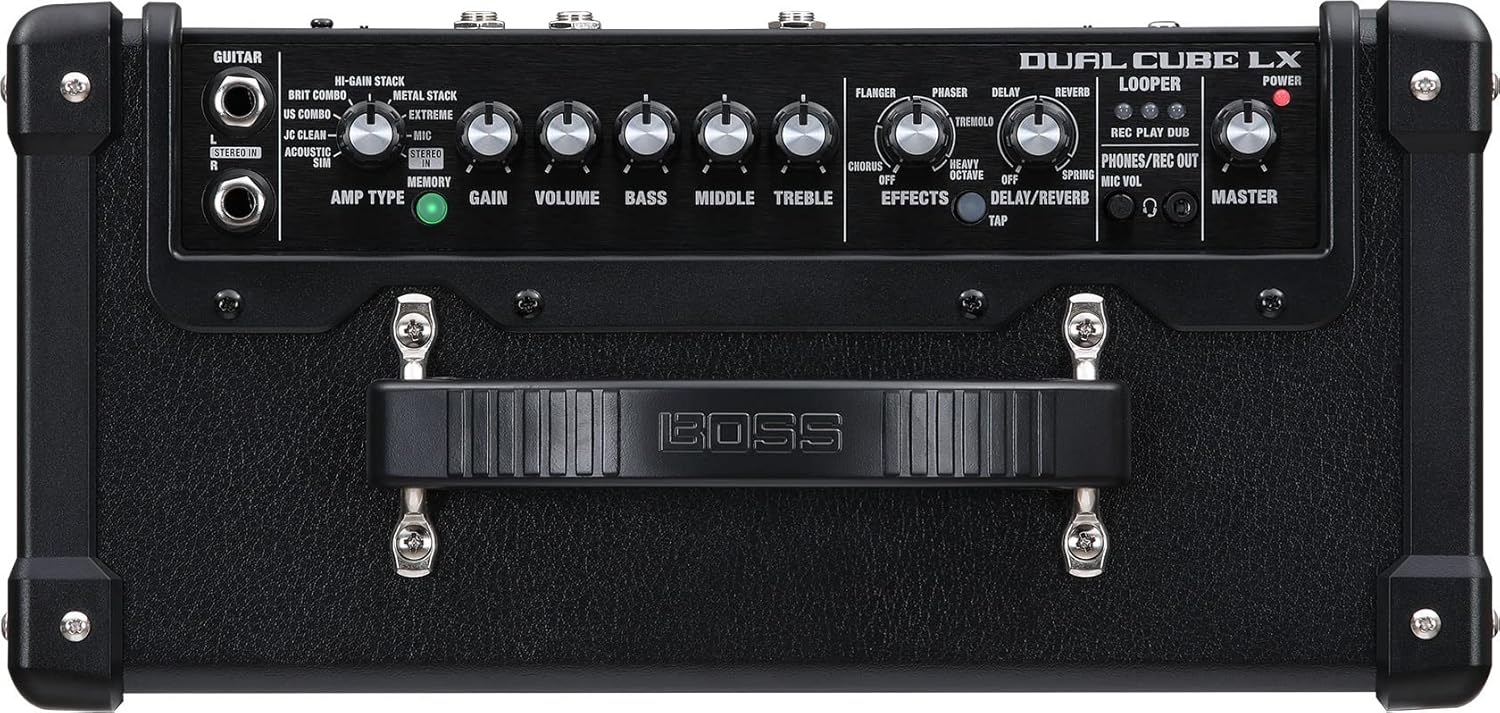 Boss Dual Cube LX 2 x 4-inch 10-watt Portable Guitar Combo Amplifier Bundle with Gearlux Instrument Cable and Picks