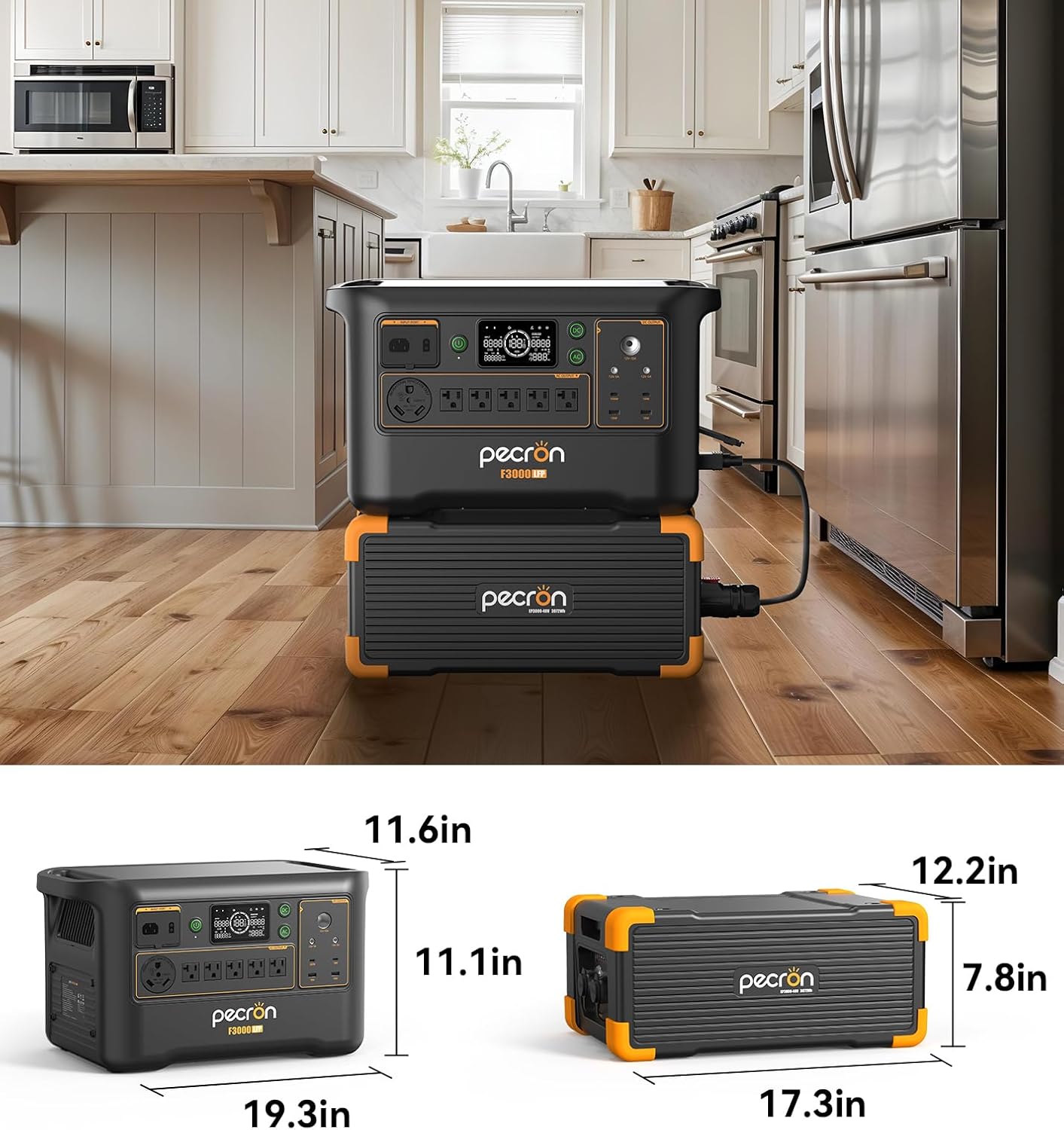Pecron Portable Power Station F3000LFP with 3072Wh Extra Battery, 200W Solar Panel*3, 3072Wh Solar Camping Generator, 3600W Solar Generator for RV, Home Use, CPAP