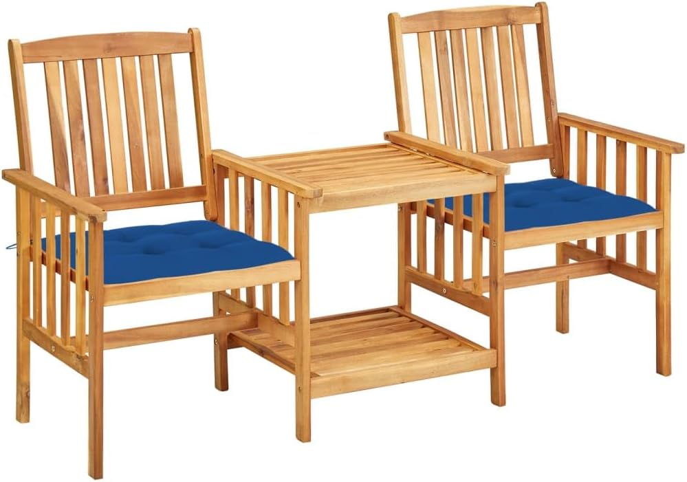 Patio Chairs with Tea Table and Cushions Solid Acacia Wood, Patio Furniture Sets, Outdoor Furniture