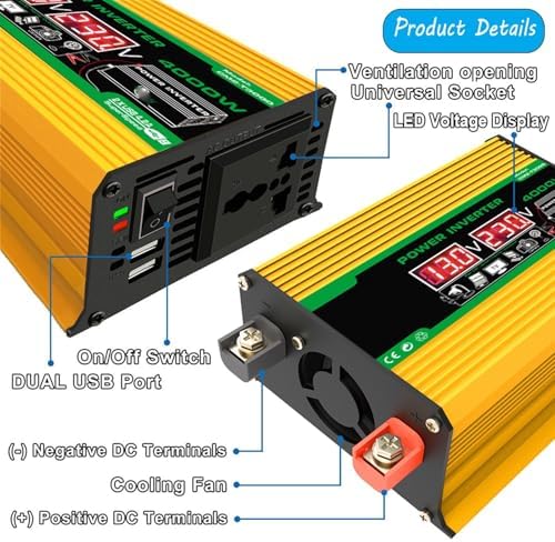 4000W Solar Inverter Kit - 12V to 110V/220V Power Converter with 75W Foldable Solar Panel & 50A Charge Controller - Complete Solar Generator System for Home & Outdoor Activities