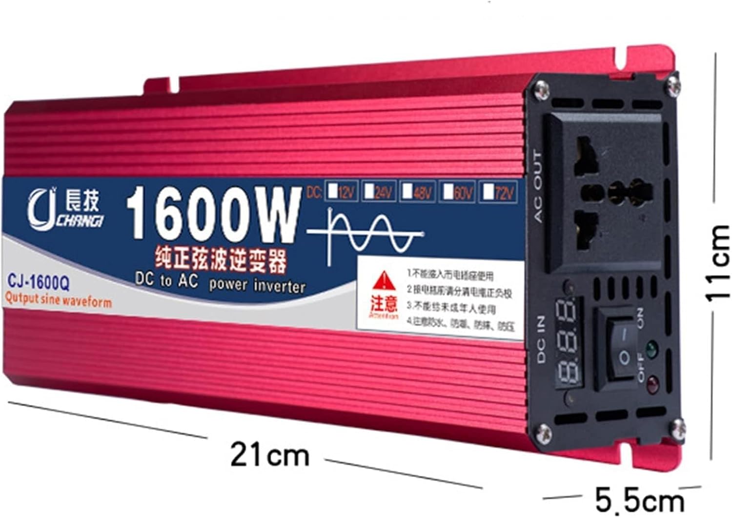 Pure Sine Wave Power Inverter 1600W 2200W 3000W DC 12v 24v 48v 60v to AC 110V/220V Converter with LCD Display and Outlets AC outlets for RV Truck Car 1600W-24Vto110V(12vto220v,1600W)