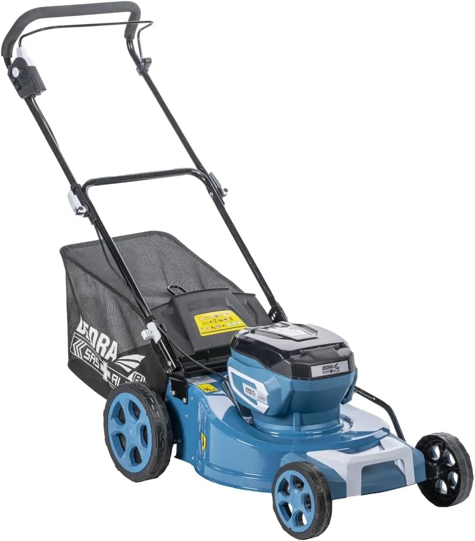 Cordless Lawnmower, Cutting Width 46 cm, High Power 2800-3200 RPM, Brushless Motor, Cutting Height 30-75 mm, 8 Positions, 65 L Catcher Basket, Space for Four Batteries, Without Battery/Charger