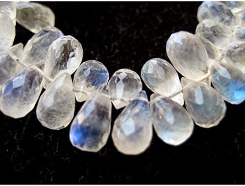 13 inch natural beads strand of 5x8mm faceted drop rainbow moonstone gemstone briolletes beads for DIY jewelry - necklace, bracelet, earring, ring.