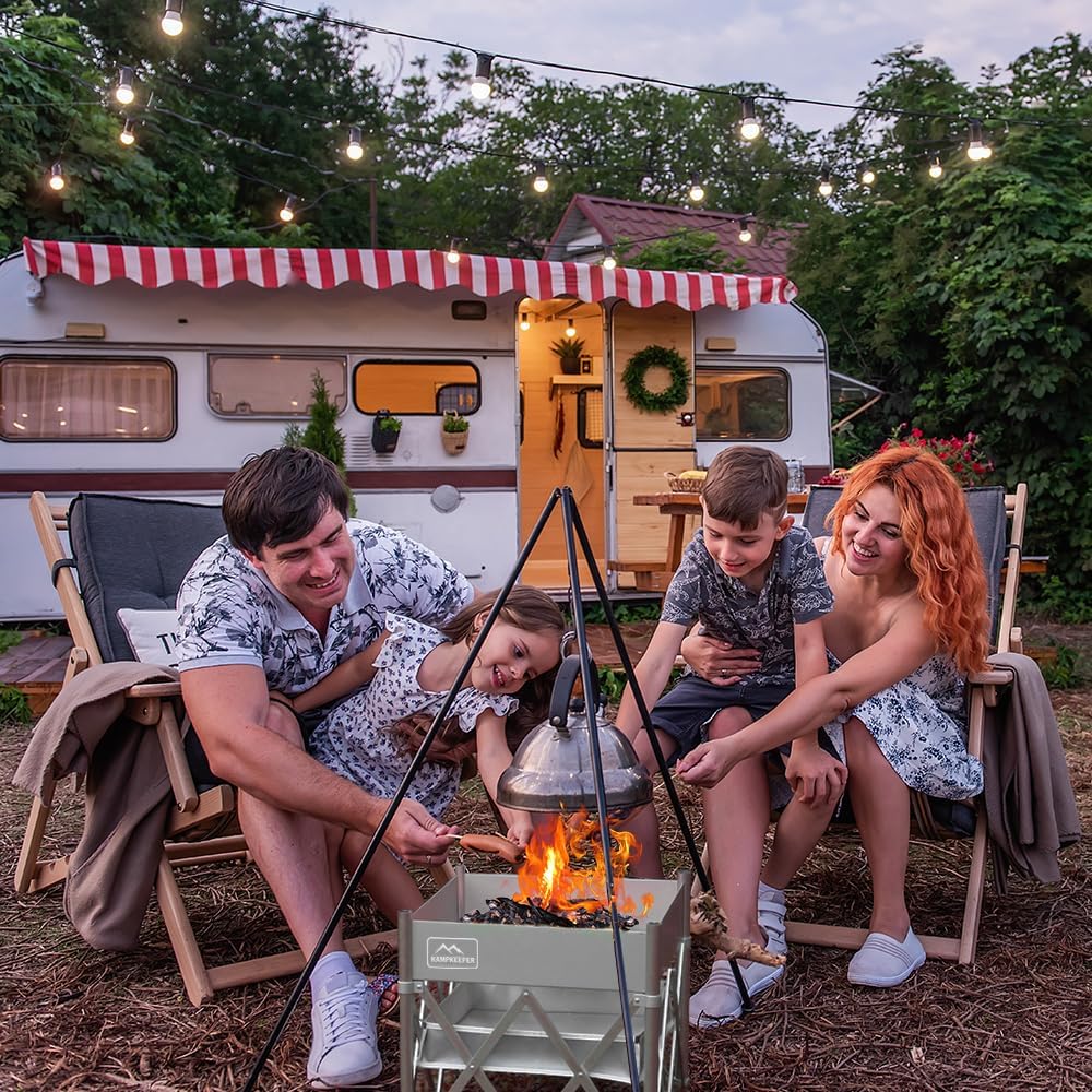 KAMPKEEPER Portable Fire Pit, Outdoor Tabletop Firepit 18 Inch, 304 Stainless Steel Wood Burning Fireplaces, Collapsible Pop Up Fire Pit for Outside, Included Heat Shield for Leave No Trace Fires