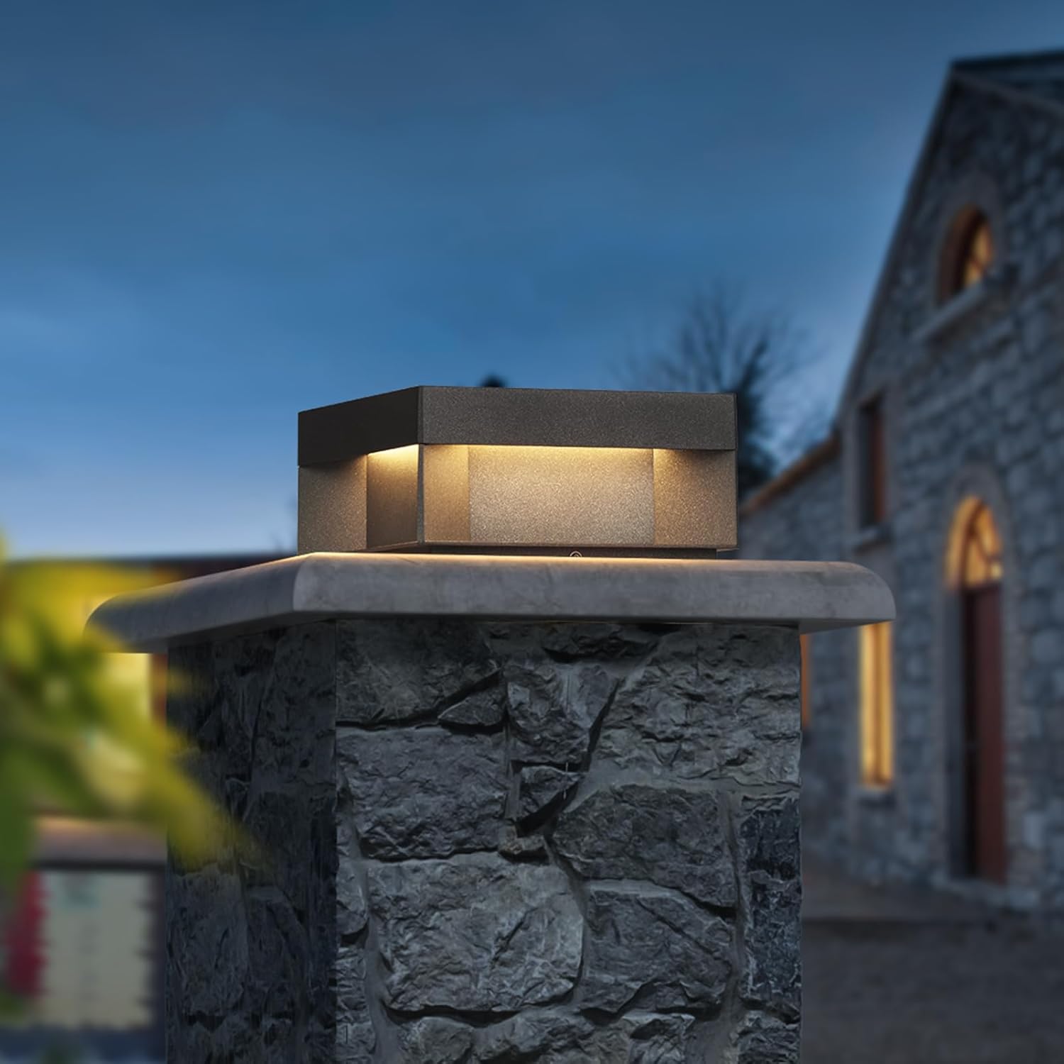 Solar Post Light,7.87X7.87 Inch Outdoor Modern Fence Deck Post Cap Lamp Dusk to Dawn Solar Lights for Small Pillars Column 3000K LED Landscape Lighting for Patio Garden Wall Top Decoration