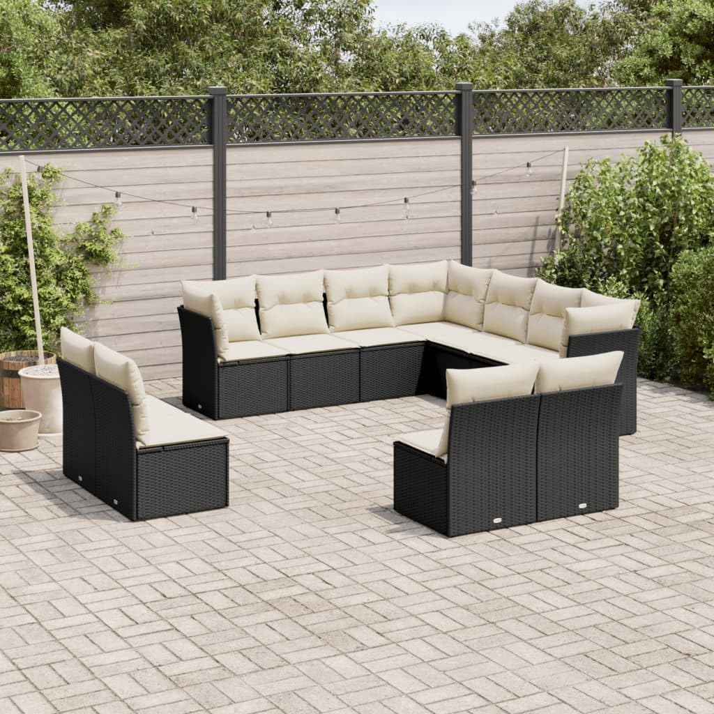 11 Piece Garden Sofa Set Black, Modern Modular Outdoor Furniture with Ample Storage, Weather Resistant PE Rattan and Powder-Coated Steel for Patio Garden Balcony, Comfortable