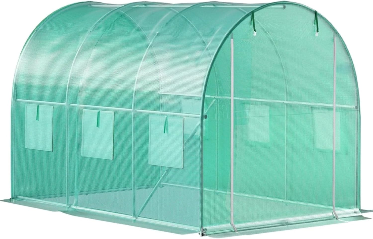 Walk-in Tunnel Greenhouse, Portable Plant Hot House with Galvanized Steel Hoops, 1 Top Beam, Diagonal Poles, Zippered Door & 6 Roll-up Windows for Garden & Backyard