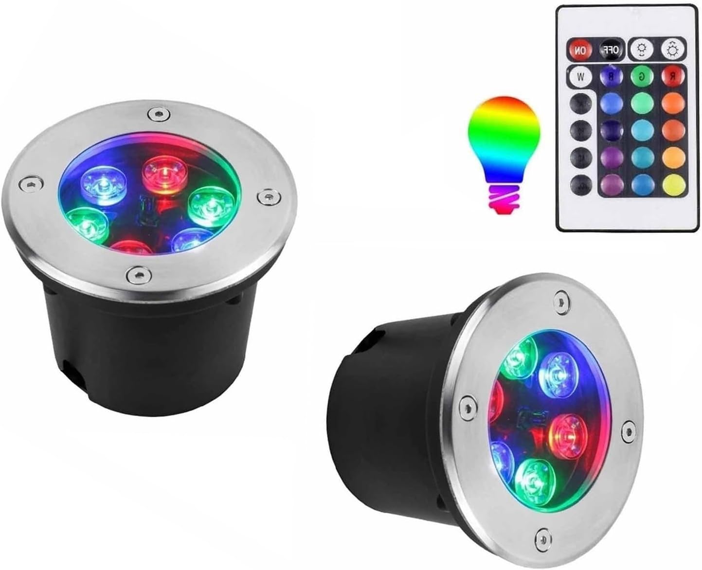 2Pcs LED Fountain Lights, RGB Outdoor Spotlights, Ground Spotlight with Remote Control IP68 Waterproof Buried Garden Lamp Color Changing Underwater Recessed Spotlight(24W)