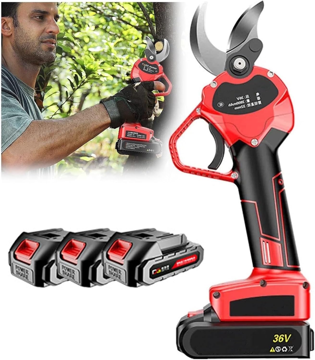 Tree Branch Power Pruner, Cordless Electric Pruning Shears 40mm Cutting Diameter, Portable Electric Secateurs for Bushes Garden Fruit Tree