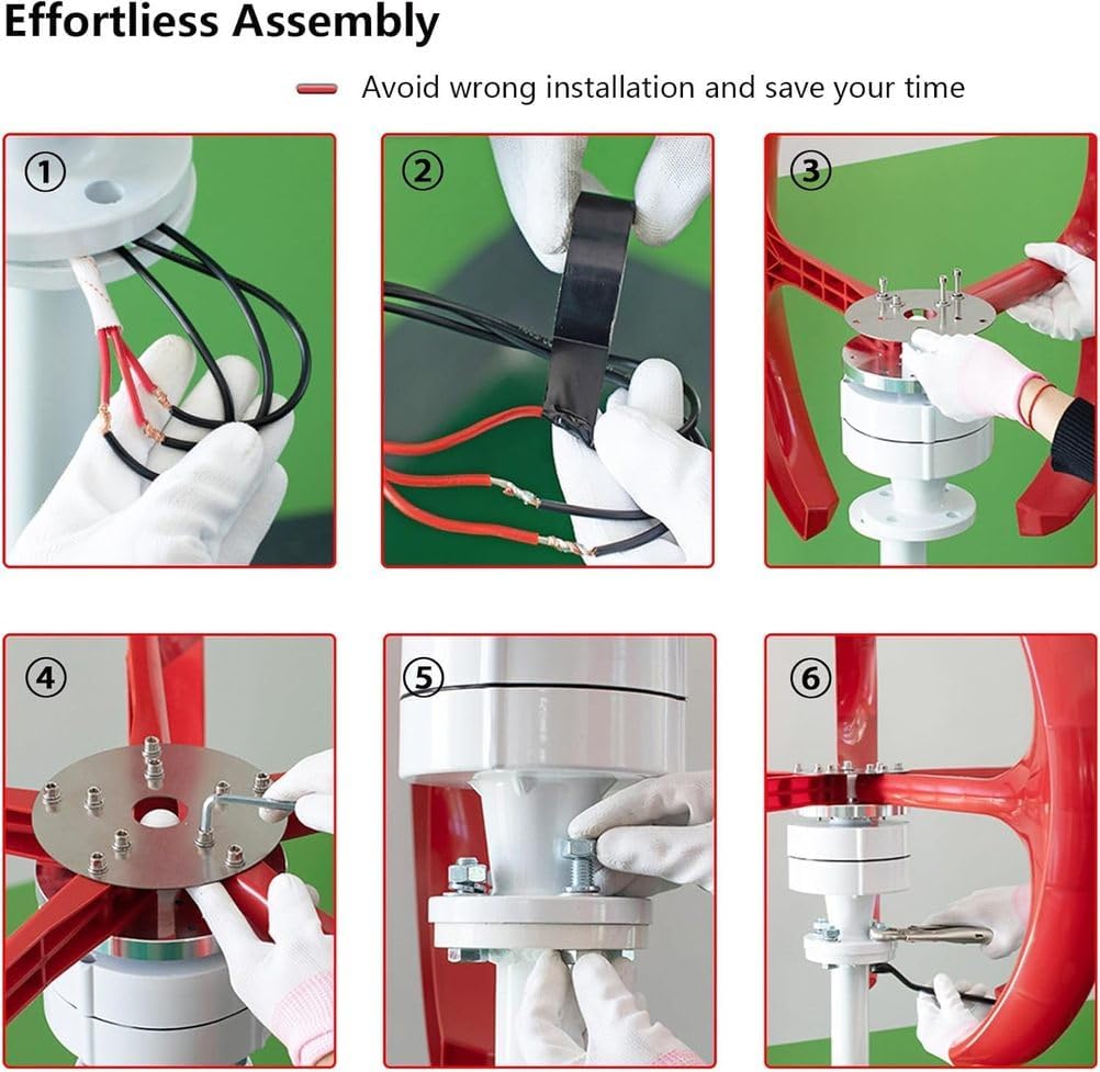 8000W Vertical Wind Turbine Generator with 5 Blades, Red Wind Motor for Garden & Boat Controller Power Producer Equipment