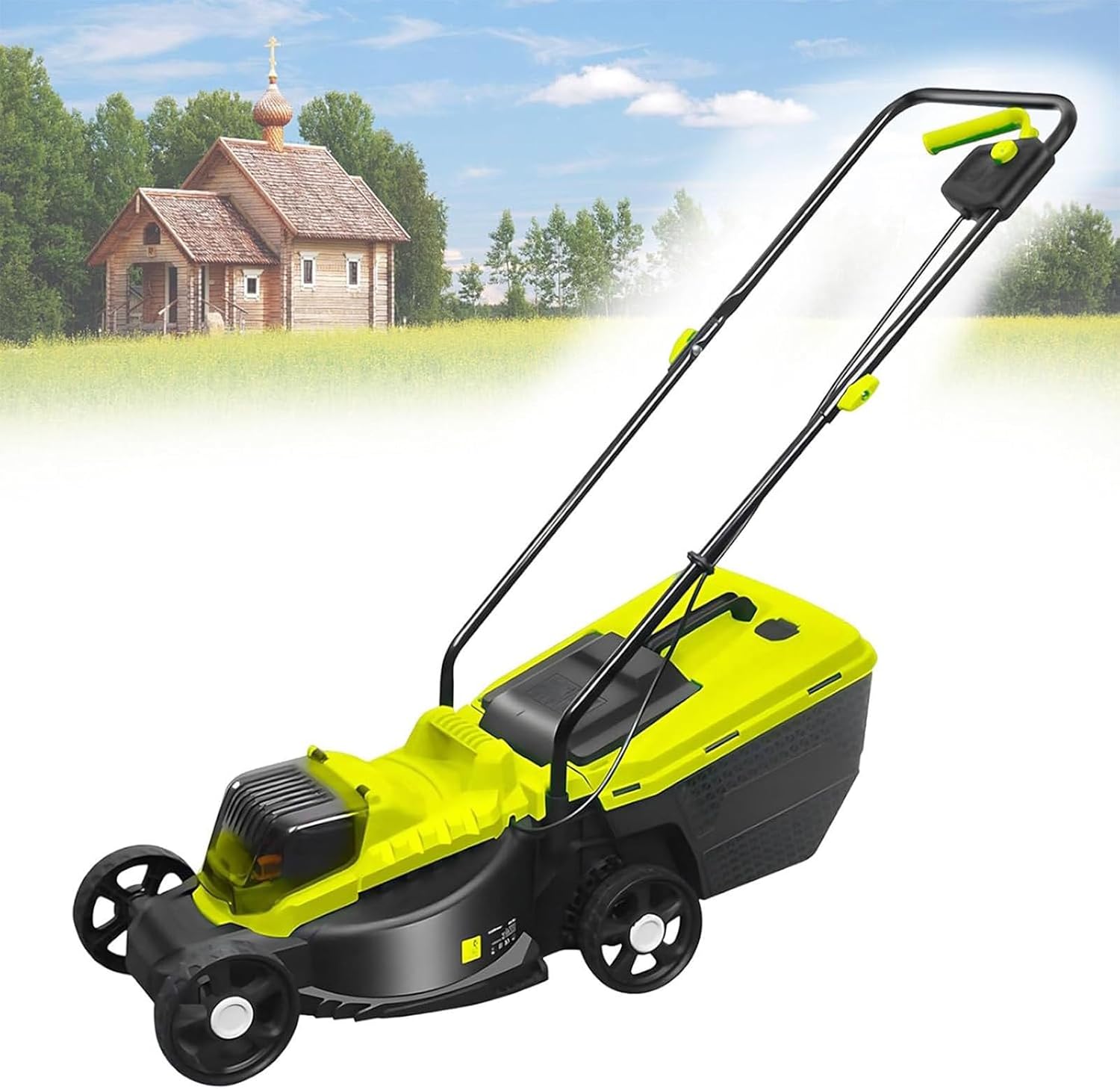 Cordless Lawn Mower,with 3-Position Depth Adjustment, Removable Thatch Collection Bag, Quick-Fold, Keeps Lawn Health,for Lawn Mowing Park Landscaping