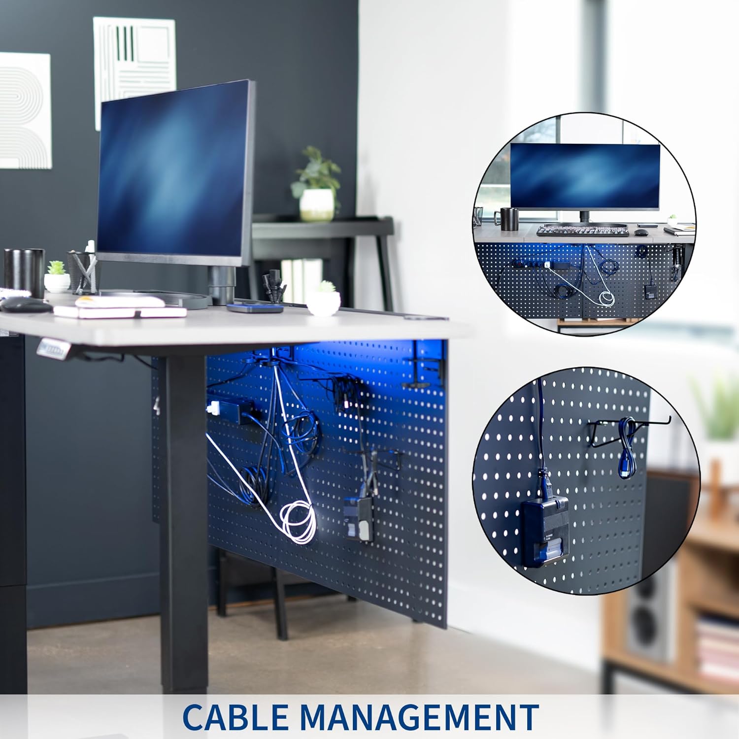 VIVO Steel Clamp-on Desk Pegboard, 60 x 24 inch Privacy Panel, Magnetic Peg Board, Office Accessory Organizer, Above or Below Desk Placement, Black, PP-DK30B-2