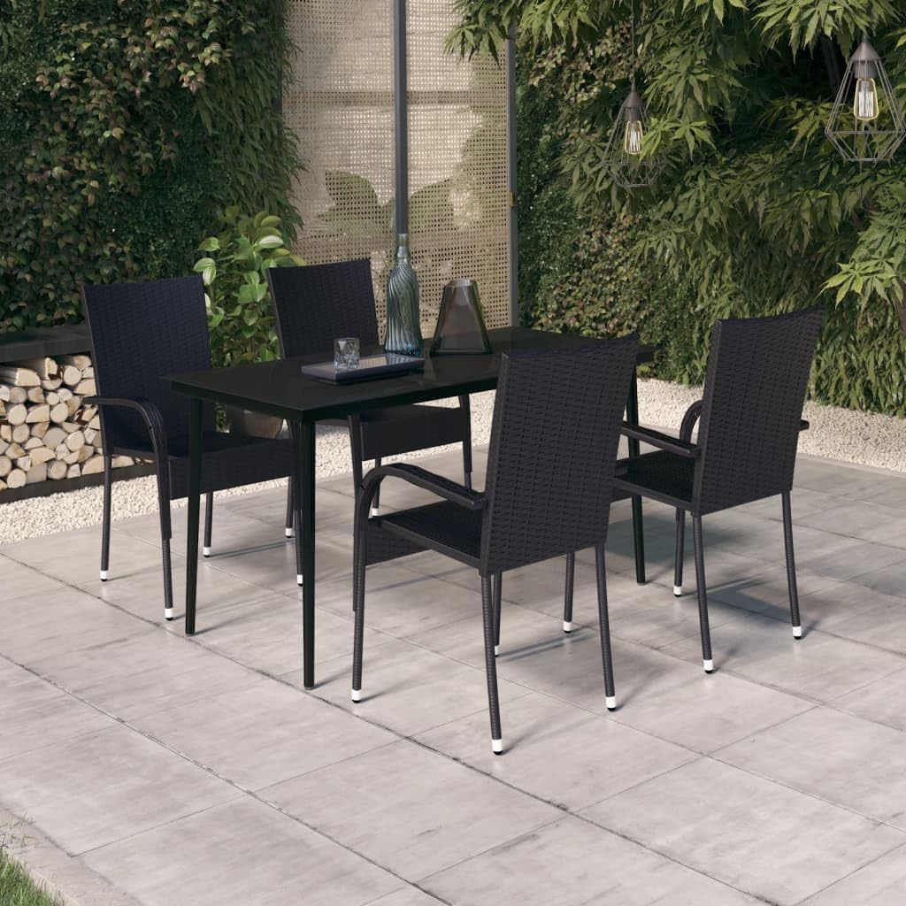 5 Piece Patio Dining Set Black,Outdoor Patio Dining Set Durable Rattan Table and Chairs for Outdoor Use Patio Furniture Sets, Outdoor Furniture Sets