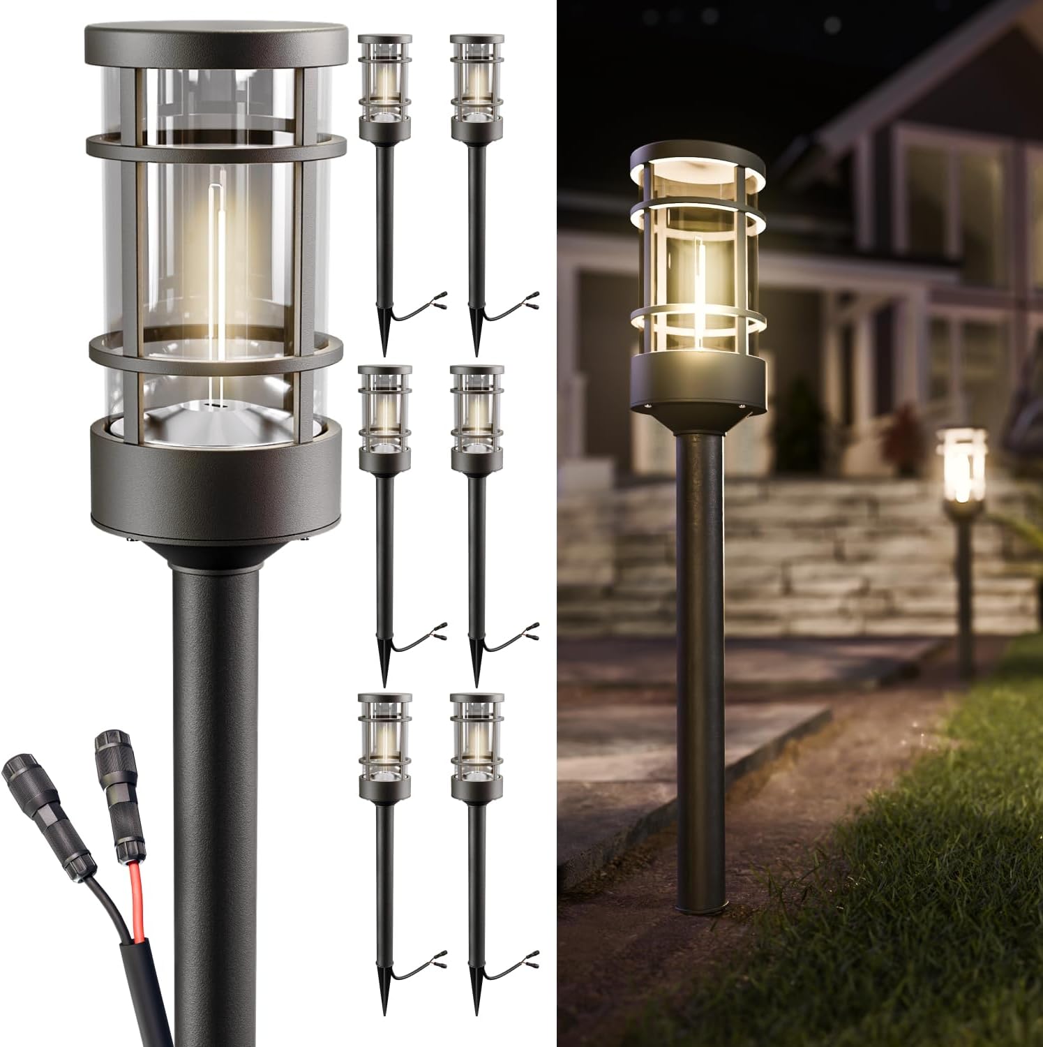Sunco 6 Pack Low Voltage Garden Pathway Lights, LED Landscape Pathway Lighting, 1.5W, 50 LM, 3000K Warm White, Wet Rated, for Garden Pathway Walkway, Clear Glass Design with Connectors ETL