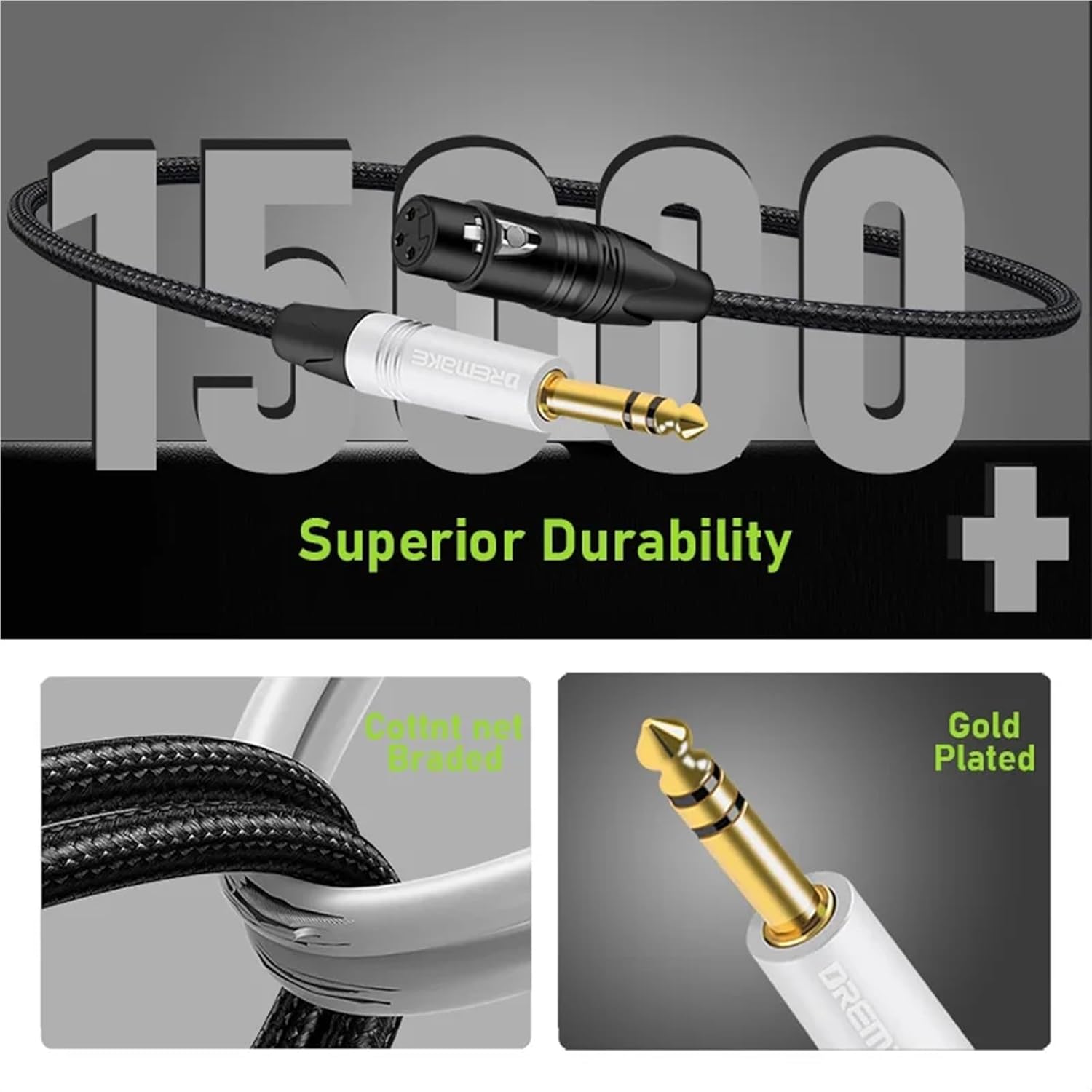 XLR Female to 1/4 Inch TRS Cable 6.35mm Balanced Stereo Microphone Cable Quarter Inch to XLR Mic Cord for Audio Mixer Amplifier(15m)