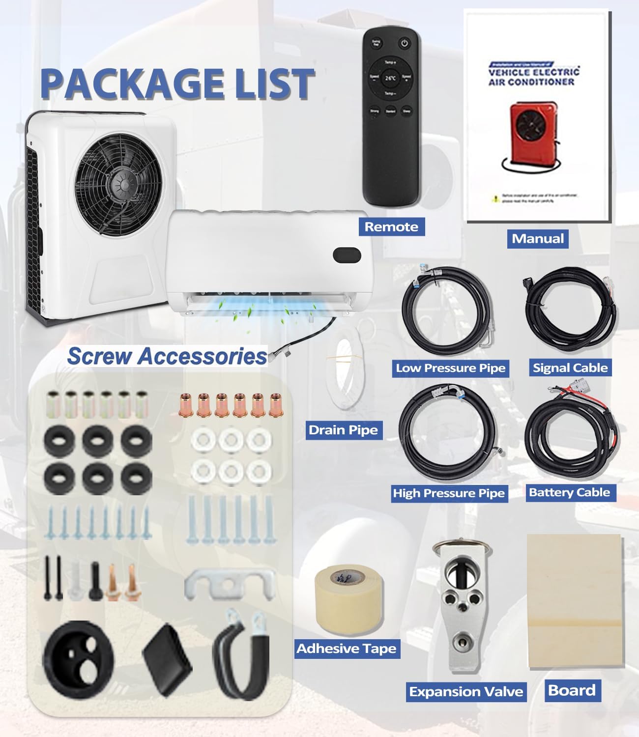 Treeligo 12V Air Conditioner, Mini Split Air Conditioner, 12 Volt DC Air Conditioner, for Truck Parking Split Electric AC Unit, for Semi-Truck, Trailer, Camper, Crane Loader Excavator