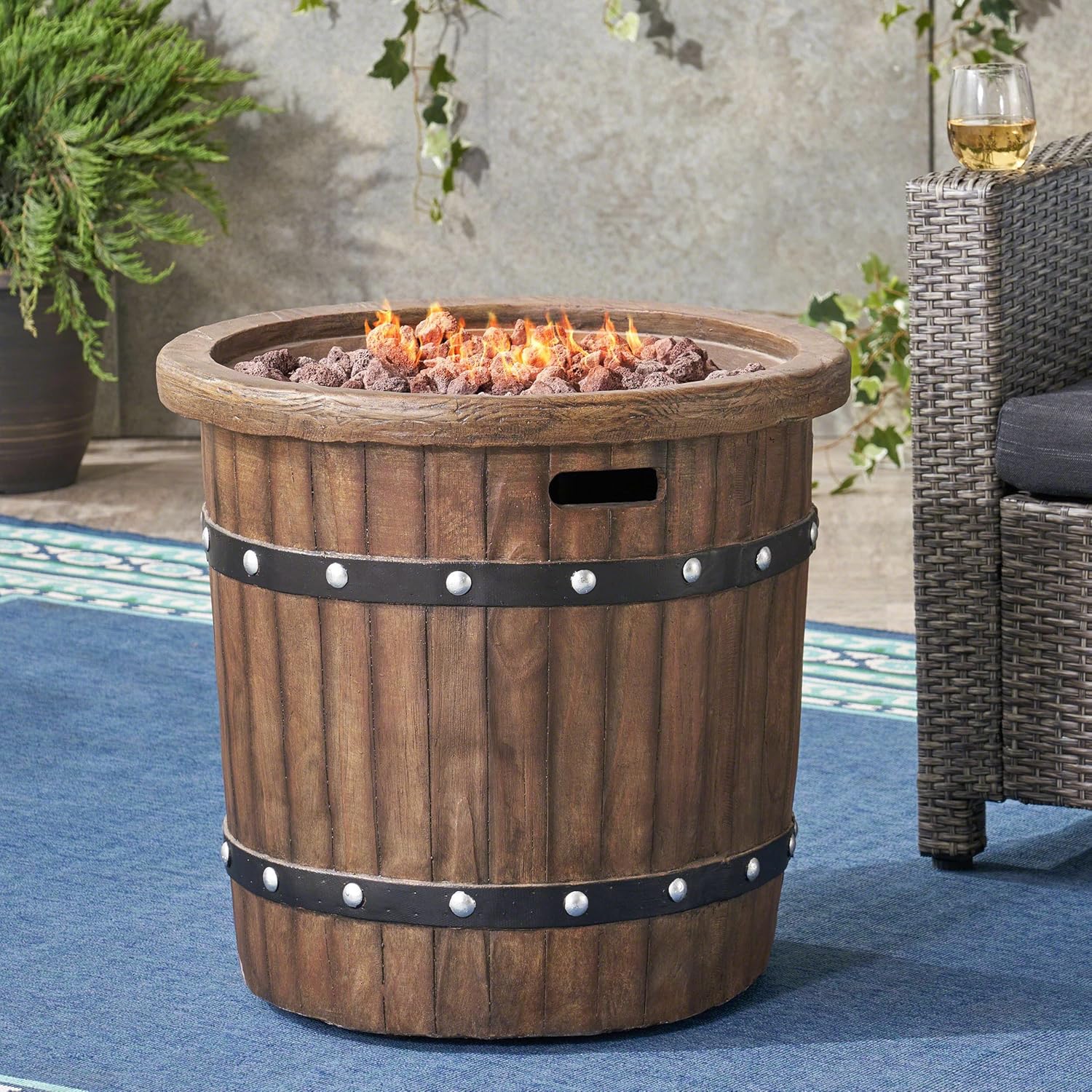 Dark Brown Round 25 Inches Outdoor Fire Pit – 40,000 Btu Propane Fire Pit with Lava Rocks, Patio, Backyard, and Camping – Durable Steel Construction (1 Doors)