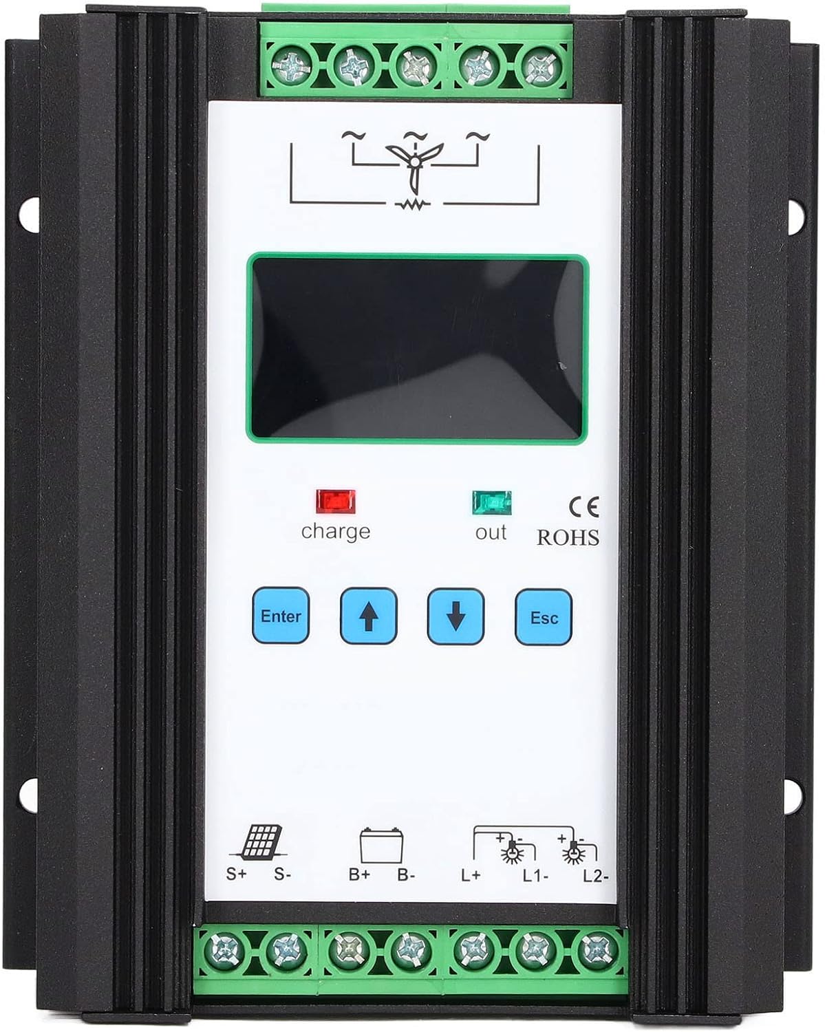 Wind Solar Hybrid Controller 12V , Digital Intelligent Control, Boost Charge Controller MPPT - High Charging Efficiency, Multi ion, for Off-Grid Power Systems