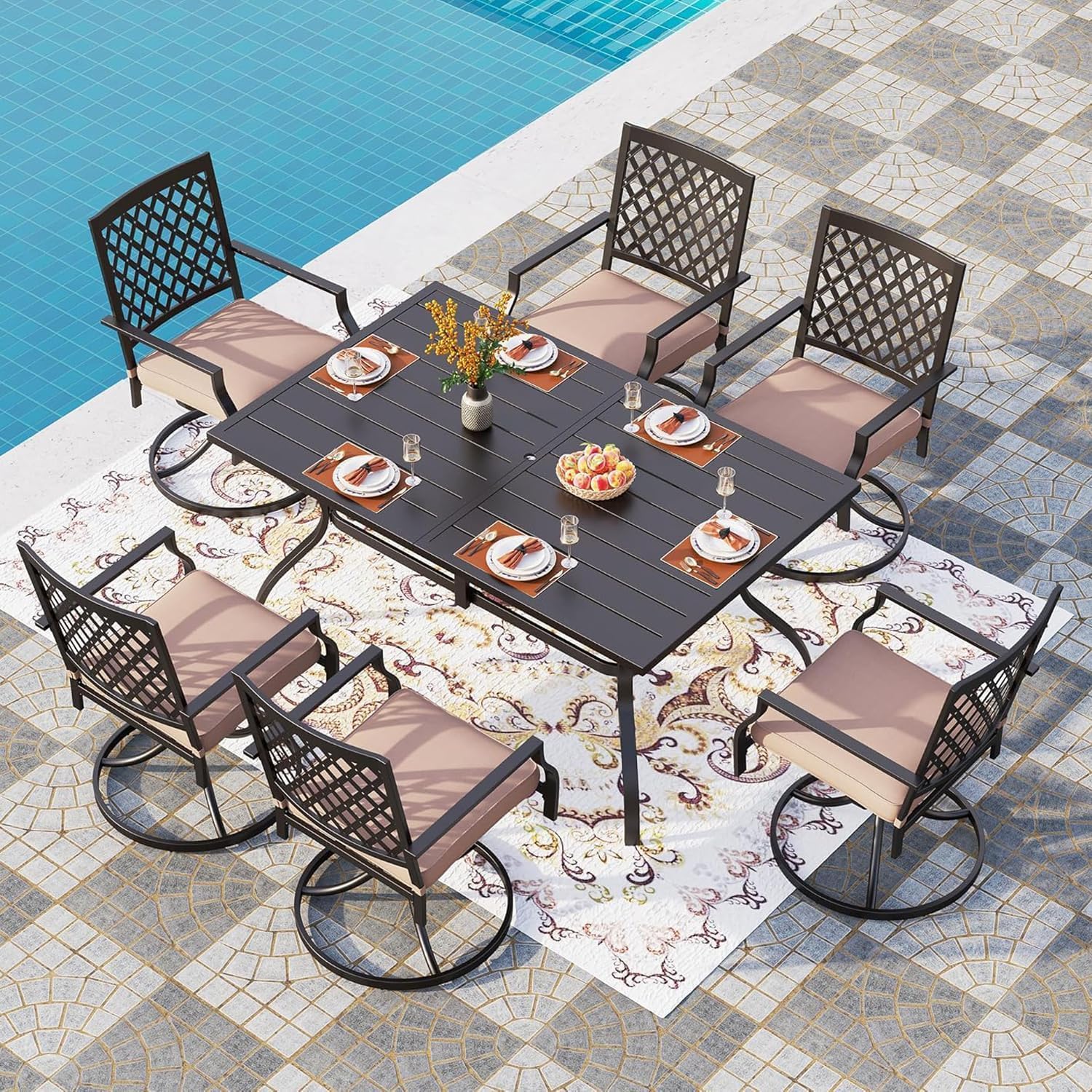 PHI VILLA 7 Pieces Outdoor Dining Set for 6, 60