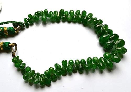 1 strand natural 6.5 inches full strands green garnet tsavorite faceted drop shape briolettes beads super 3 to 10 mm