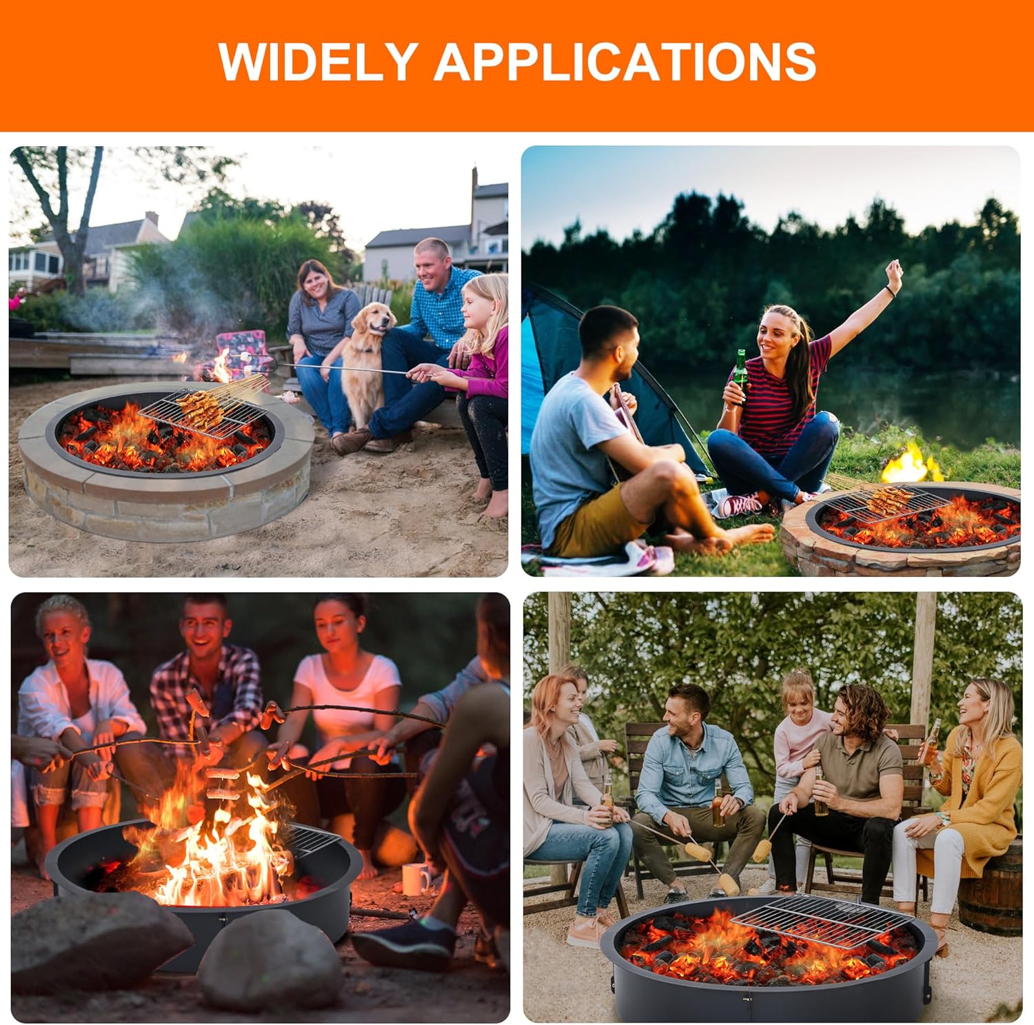 36 inch Inner Fire Pit Ring, Outdoor 2.5MM Steel Firepit Ring Large Bonfire Fire Pit Insert Round, Above In-Ground Fire Pit, Outside Wood Burning DIY for Camping Garden Patio